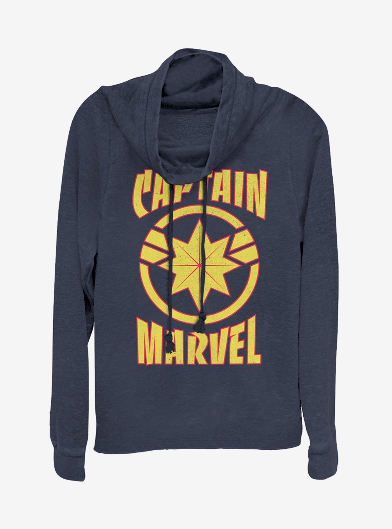 Marvel Captain Marvel Marvel Star Cowlneck Long-Sleeve Girls Top, NAVY, hi-res