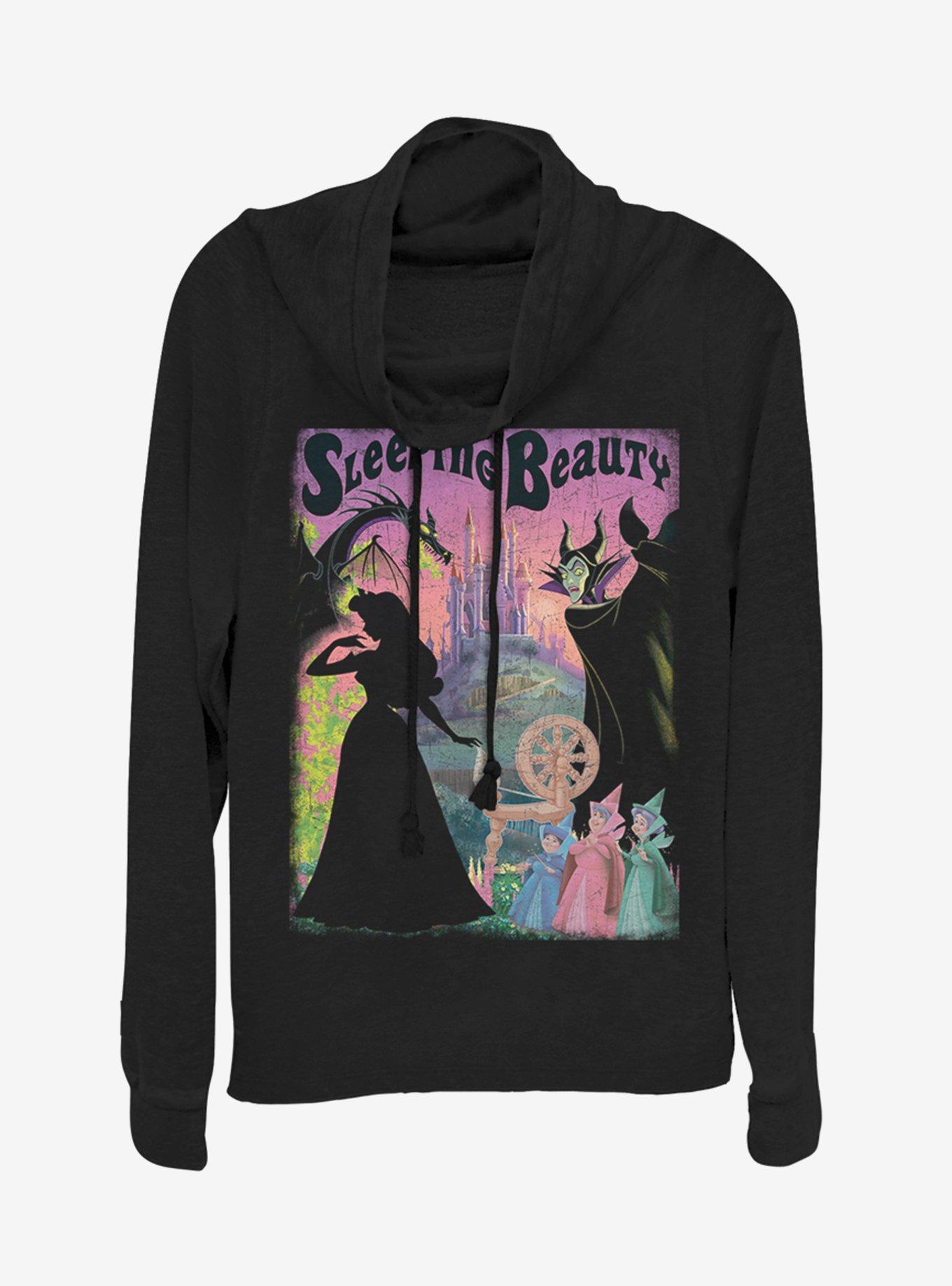 Disney Sleeping Beauty Poster Cowlneck Long-Sleeve Girls Top, BLACK, hi-res