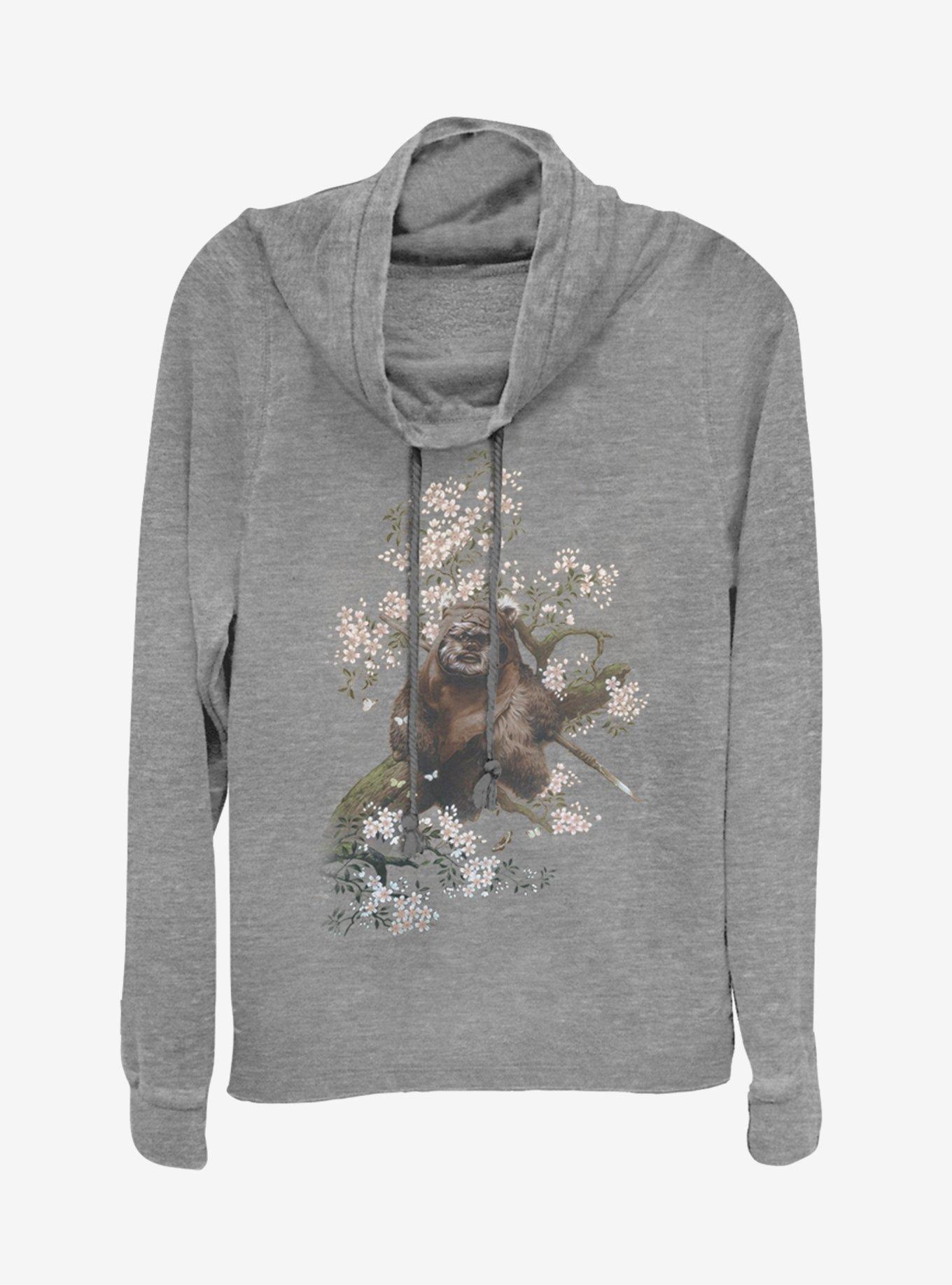 Star Wars Ewok in the Flowers Cowlneck Long-Sleeve Girls Top, GRAY HTR, hi-res