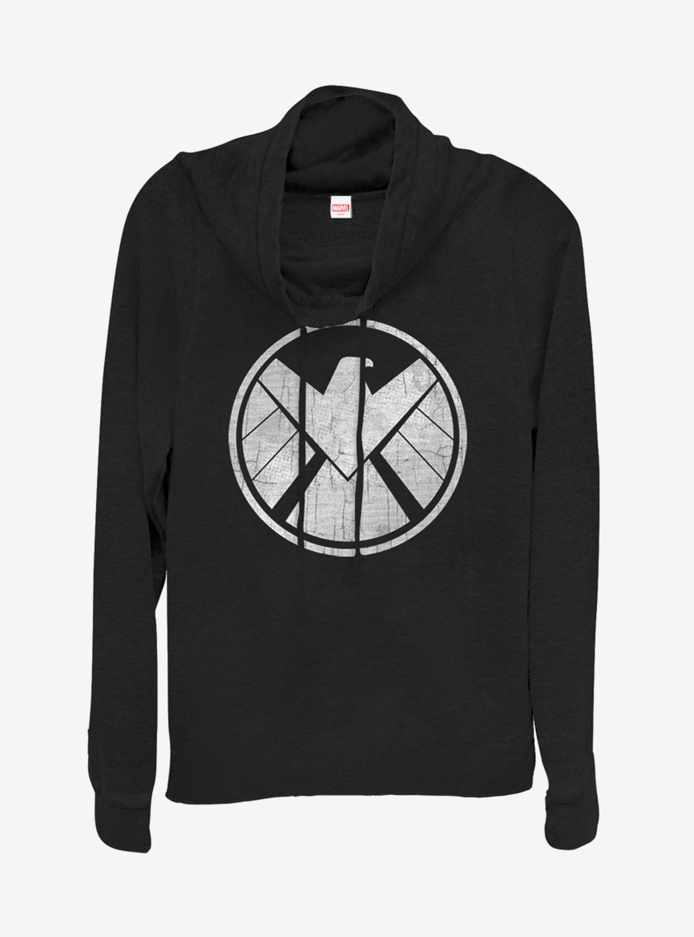 Marvel Avengers Crusty Shield Cowlneck Long-Sleeve Girls Top, BLACK, hi-res