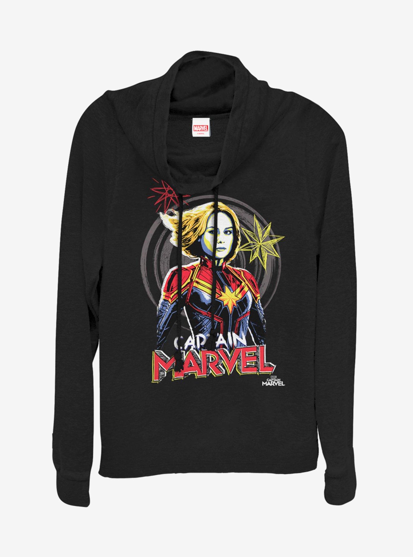 Marvel Captain Marvel Marvel Drawing Cowlneck Long-Sleeve Girls Top, BLACK, hi-res