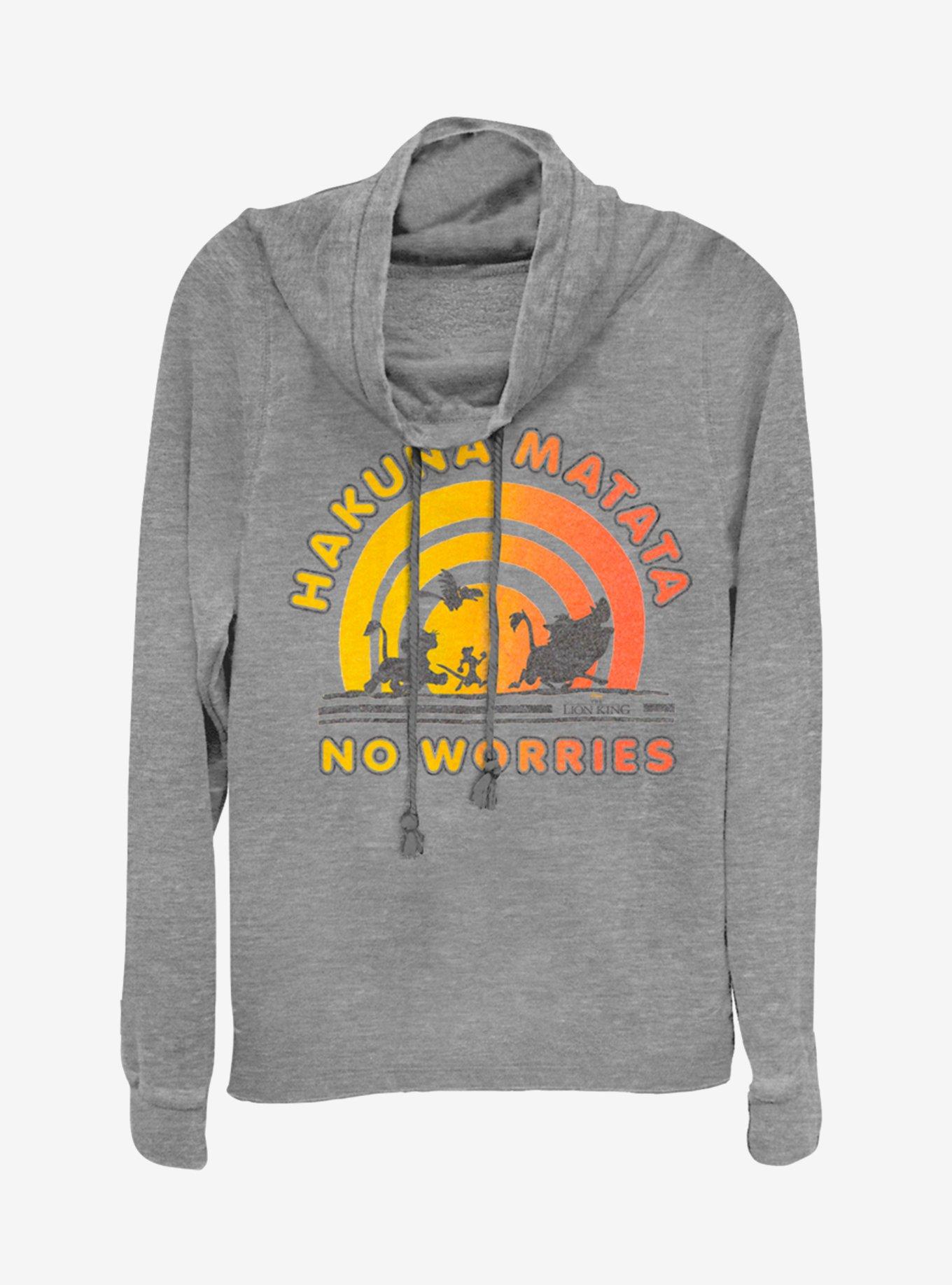 Disney The Lion King No Worries Cowlneck Long-Sleeve Girls Top, GRAY HTR, hi-res