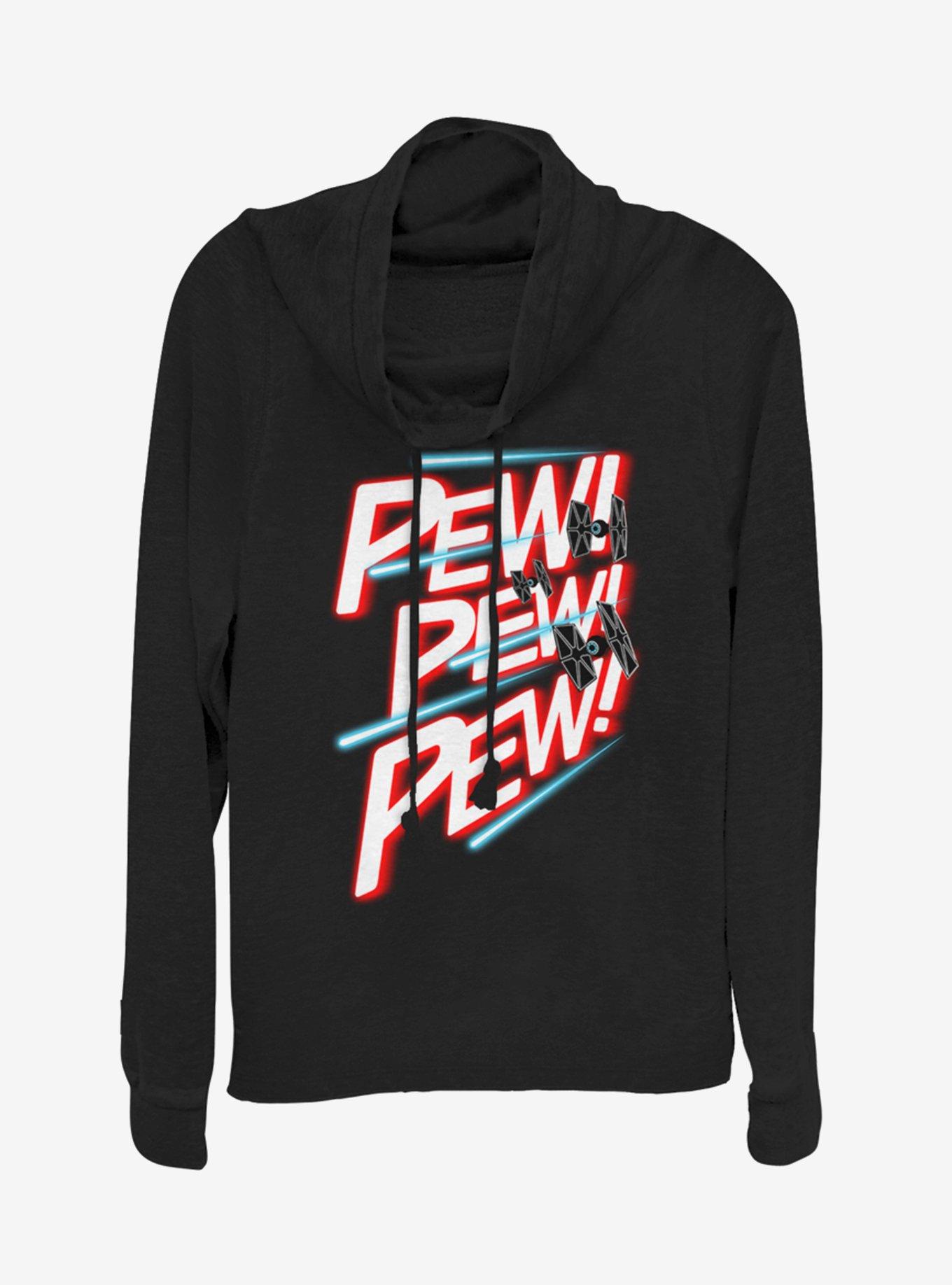 Star Wars Pew Pew Pew Cowlneck Long-Sleeve Girls Top, BLACK, hi-res