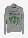 Star Wars Protect our Forests Cowlneck Long-Sleeve Girls Top, GRAY HTR, hi-res