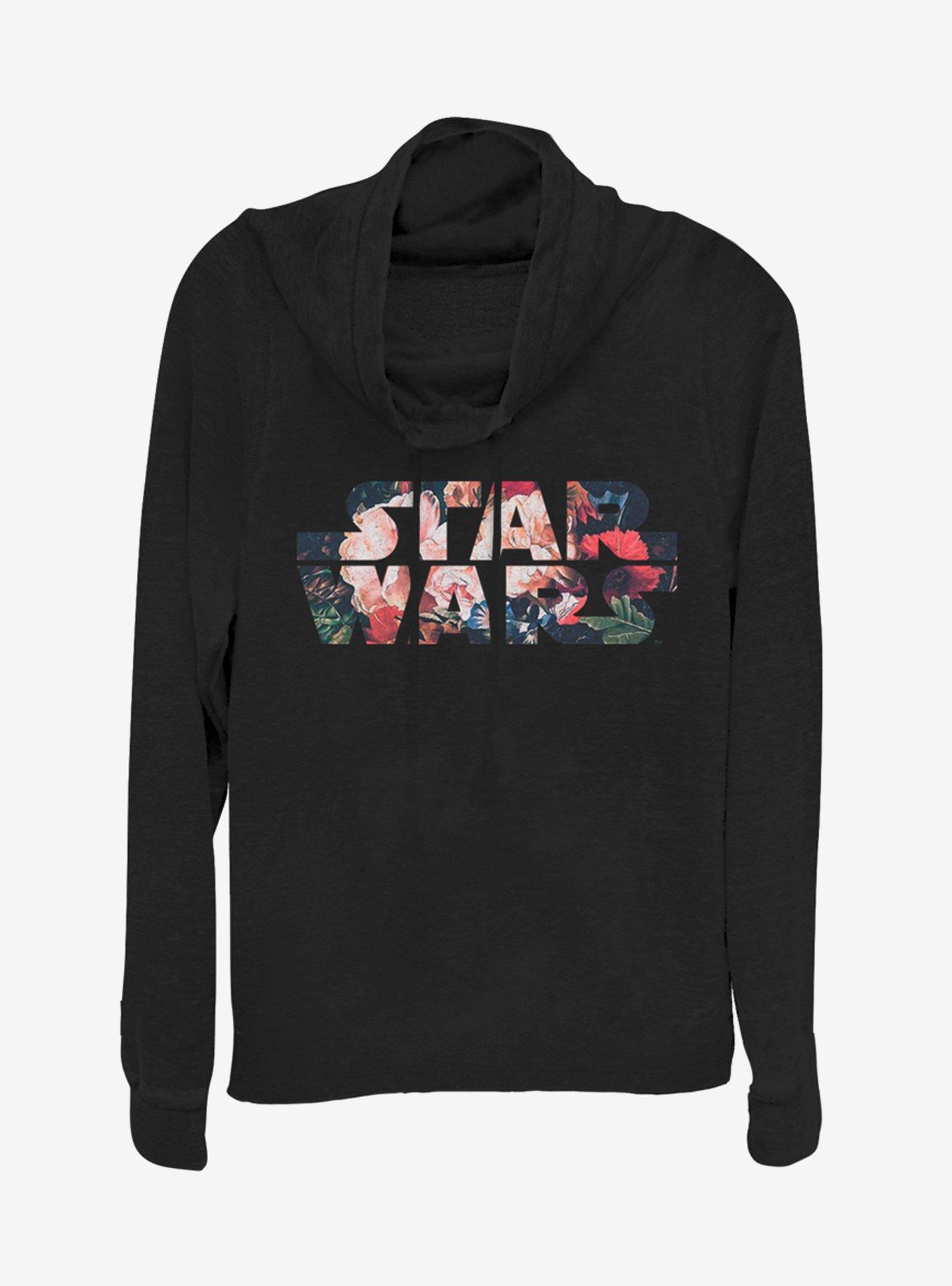 Star Wars Antique Flower Cowlneck Long-Sleeve Girls Top, BLACK, hi-res