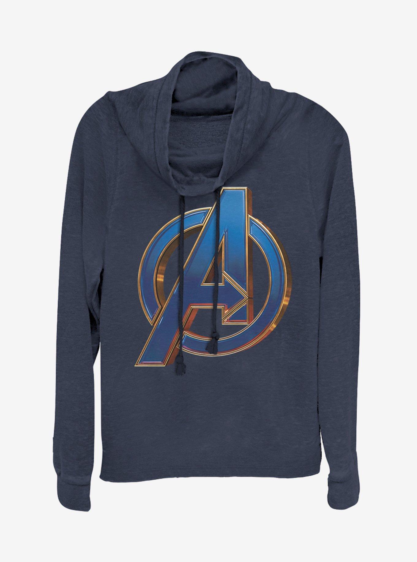 Marvel Avengers: Endgame Blue Logo Cowlneck Long-Sleeve Girls Top, NAVY, hi-res