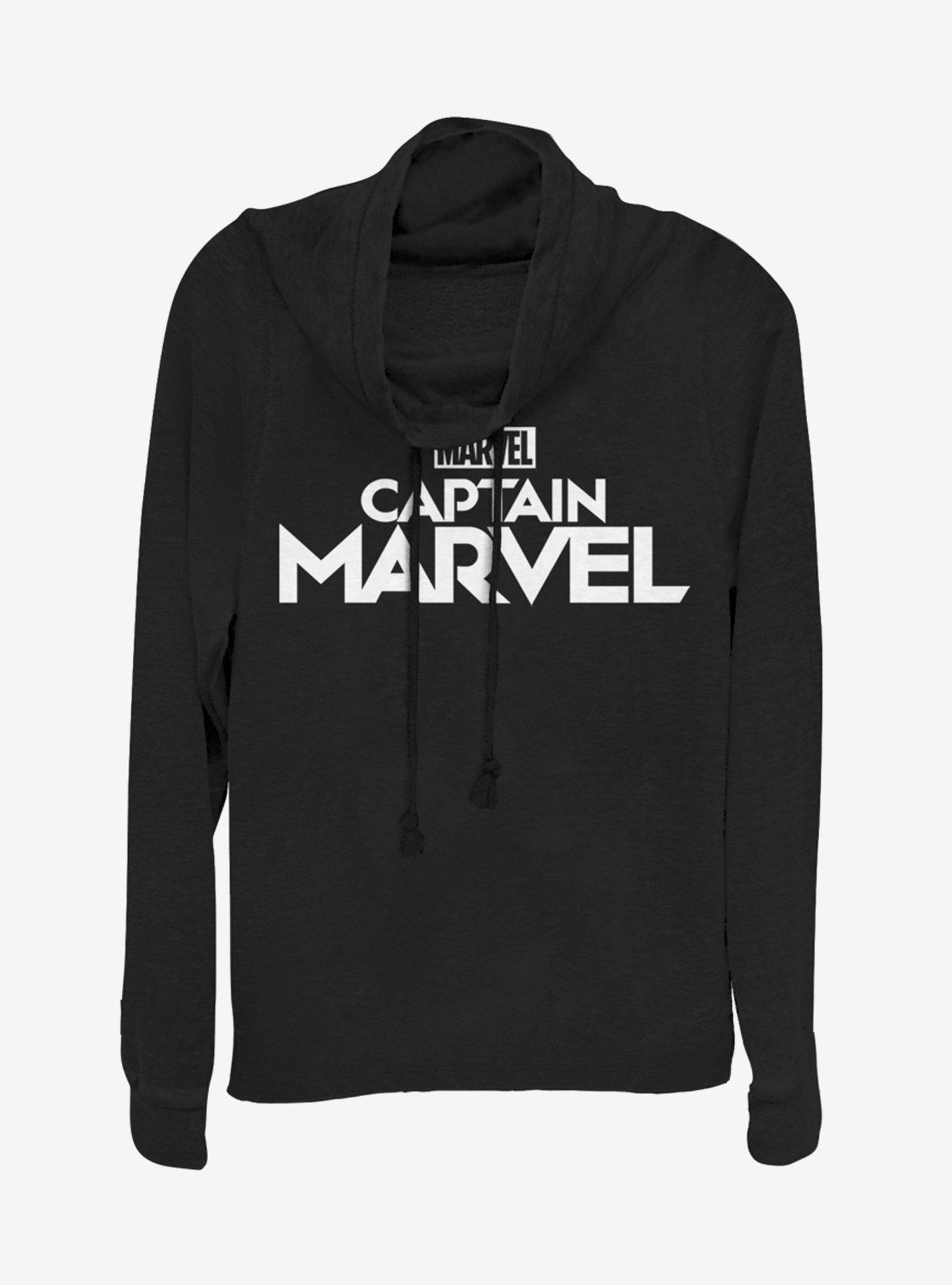Marvel Captain Marvel Plain Captain Marvel Logo Cowlneck Long-Sleeve Girls Top, BLACK, hi-res