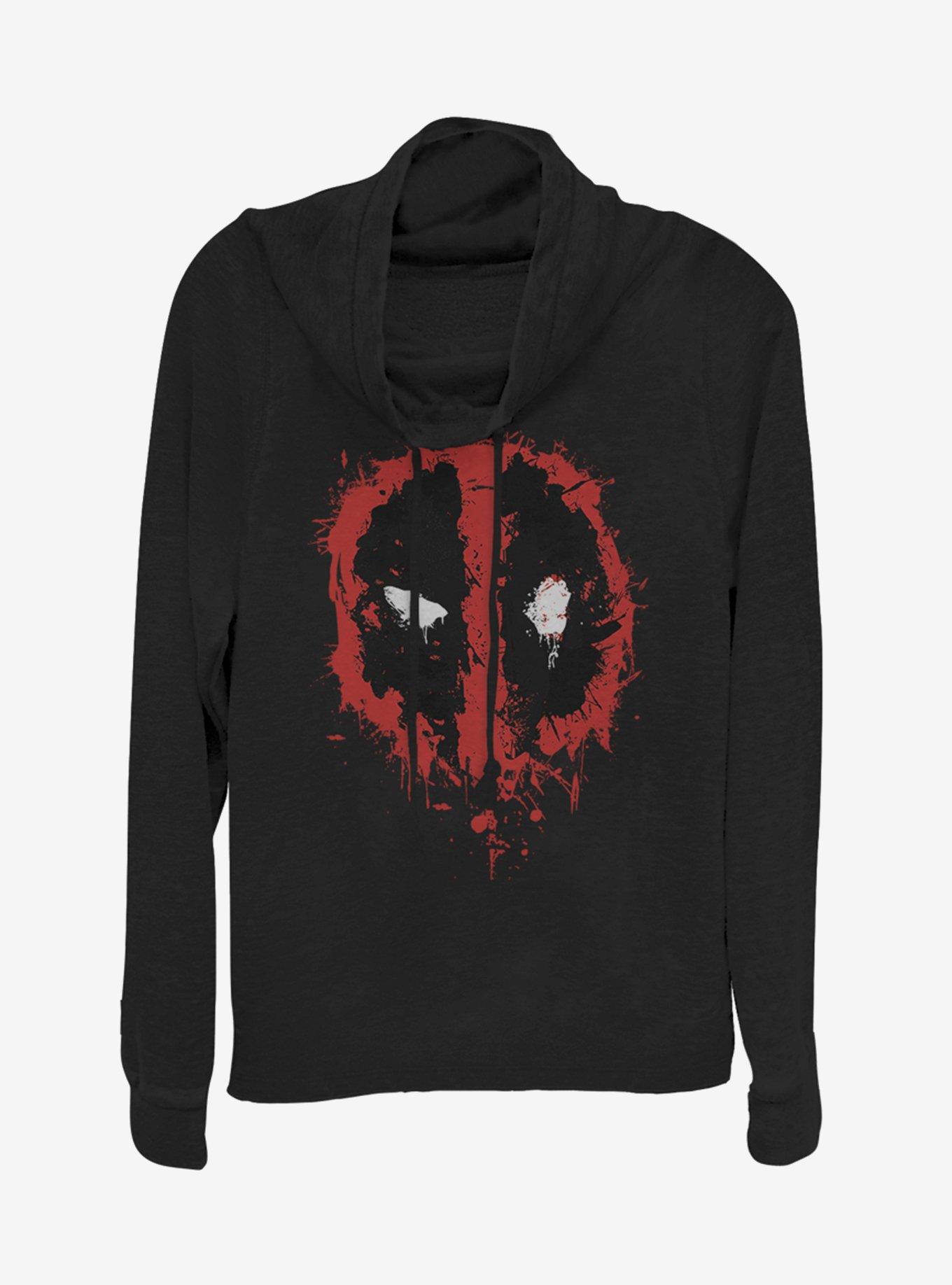 Marvel Deadpool Deadpool Splatter Icon Cowlneck Long-Sleeve Girls Top, BLACK, hi-res