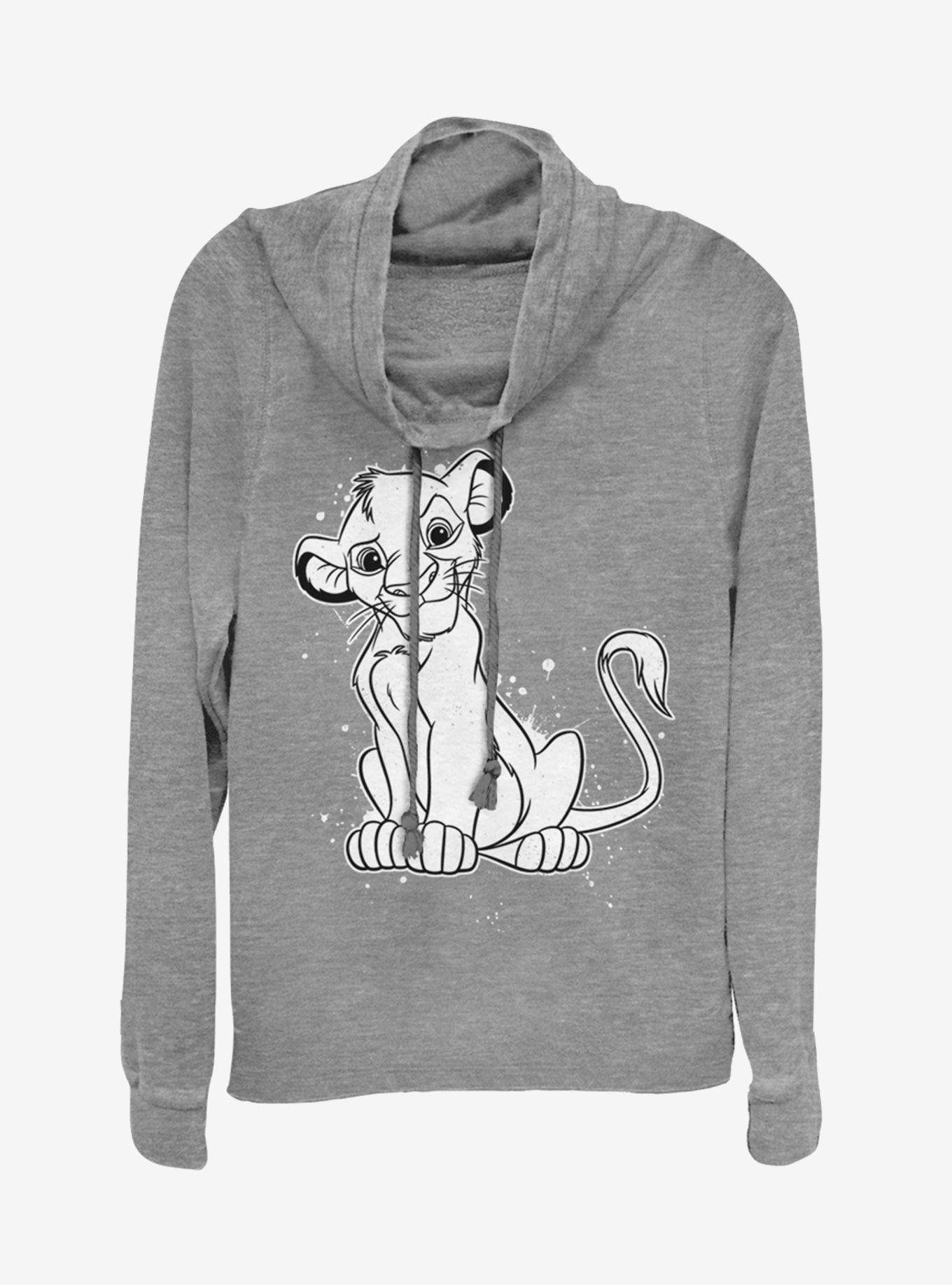 Disney The Lion King Simba Splatter Cowlneck Long-Sleeve Girls Top, GRAY HTR, hi-res