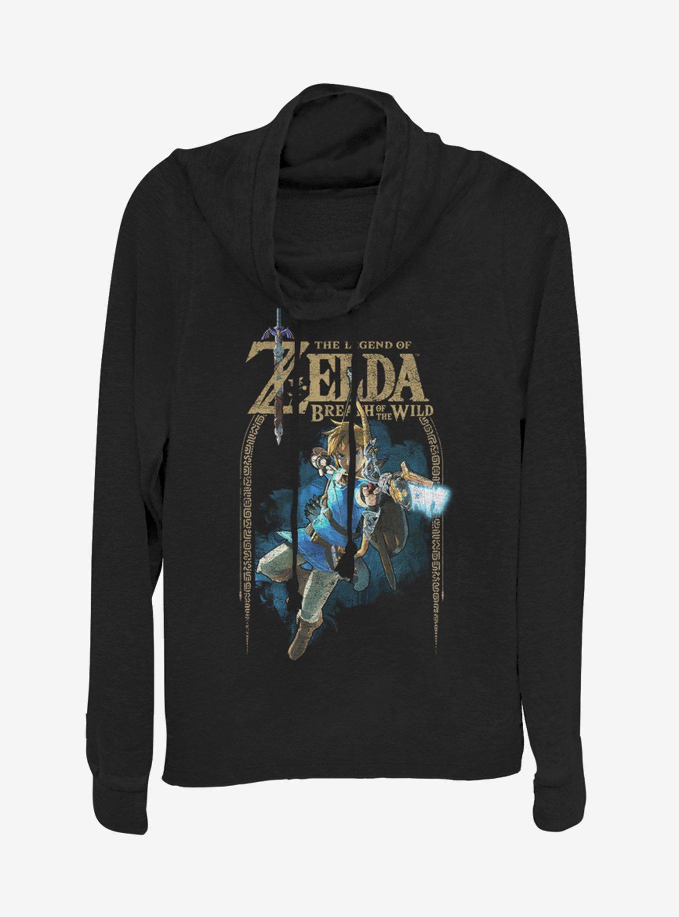Nintendo The Legend Of Zelda Breath Of The Wild Link Archer Cowlneck Long-Sleeve Girls Top, BLACK, hi-res