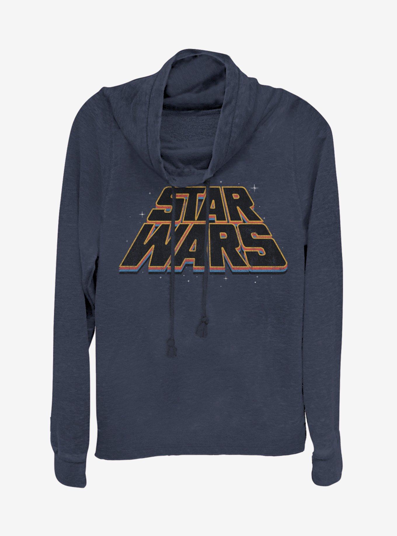 Star Wars Slanty Logos Cowlneck Long-Sleeve Girls Top, NAVY, hi-res