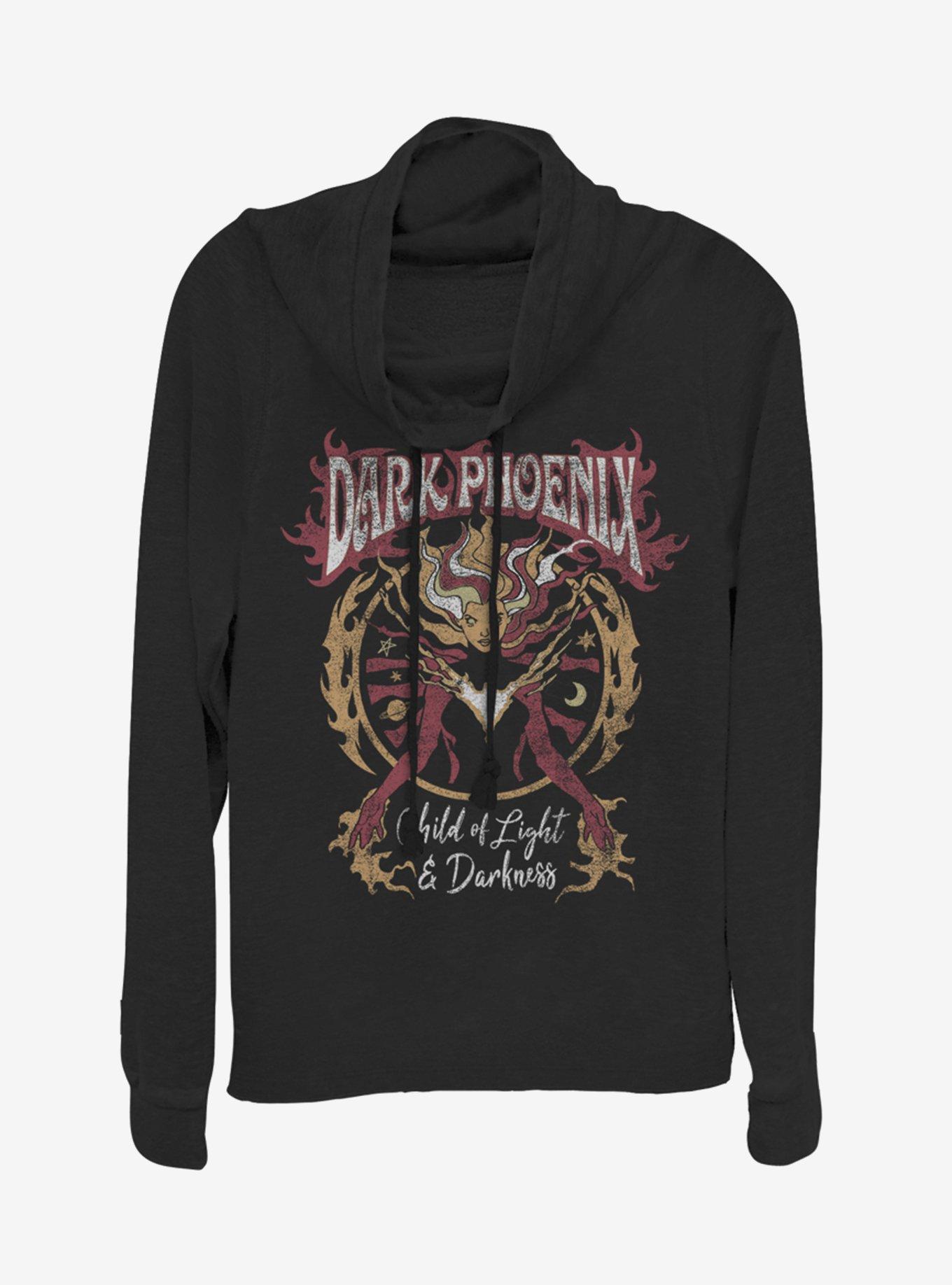 Marvel X-Men Phoenix Rising Cowlneck Long-Sleeve Girls Top, BLACK, hi-res