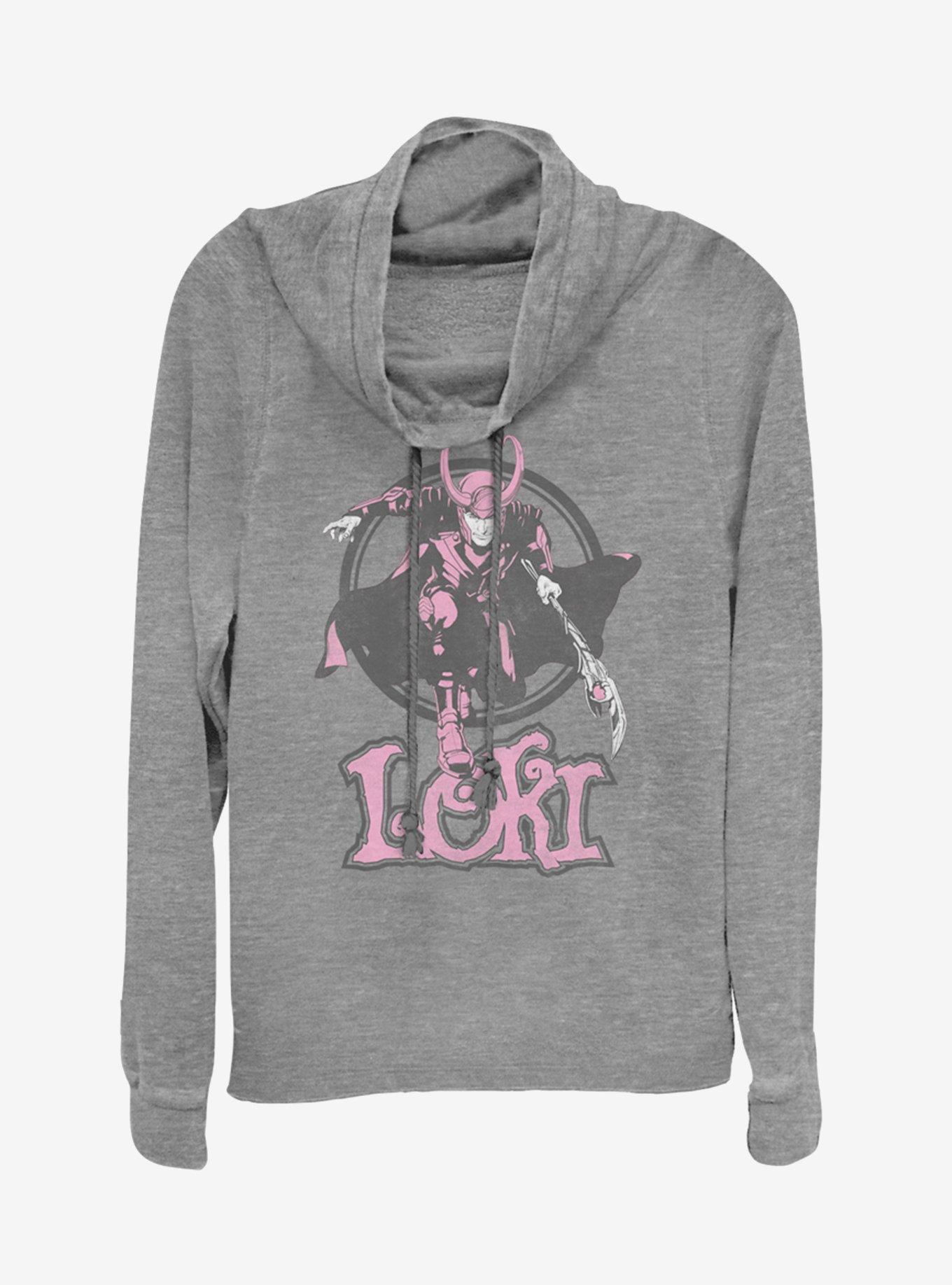 Marvel Loki Pretty In Pink Cowlneck Long-Sleeve Girls Top, GRAY HTR, hi-res