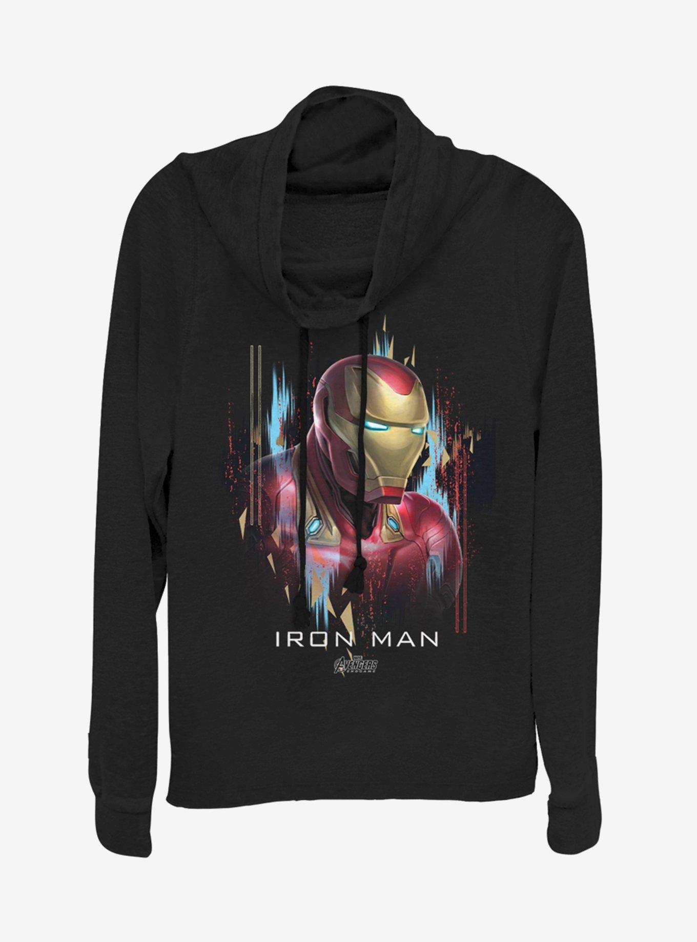 Marvel Avengers: Endgame Iron Man Portrait Cowlneck Long-Sleeve Girls Top, BLACK, hi-res