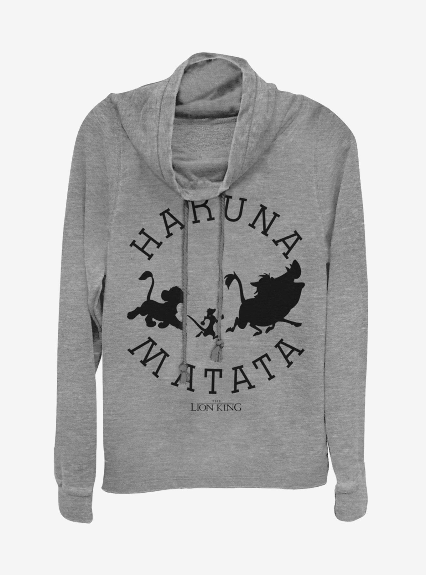 Disney The Lion King Hakuna Round Cowlneck Long-Sleeve Girls Top, GRAY HTR, hi-res