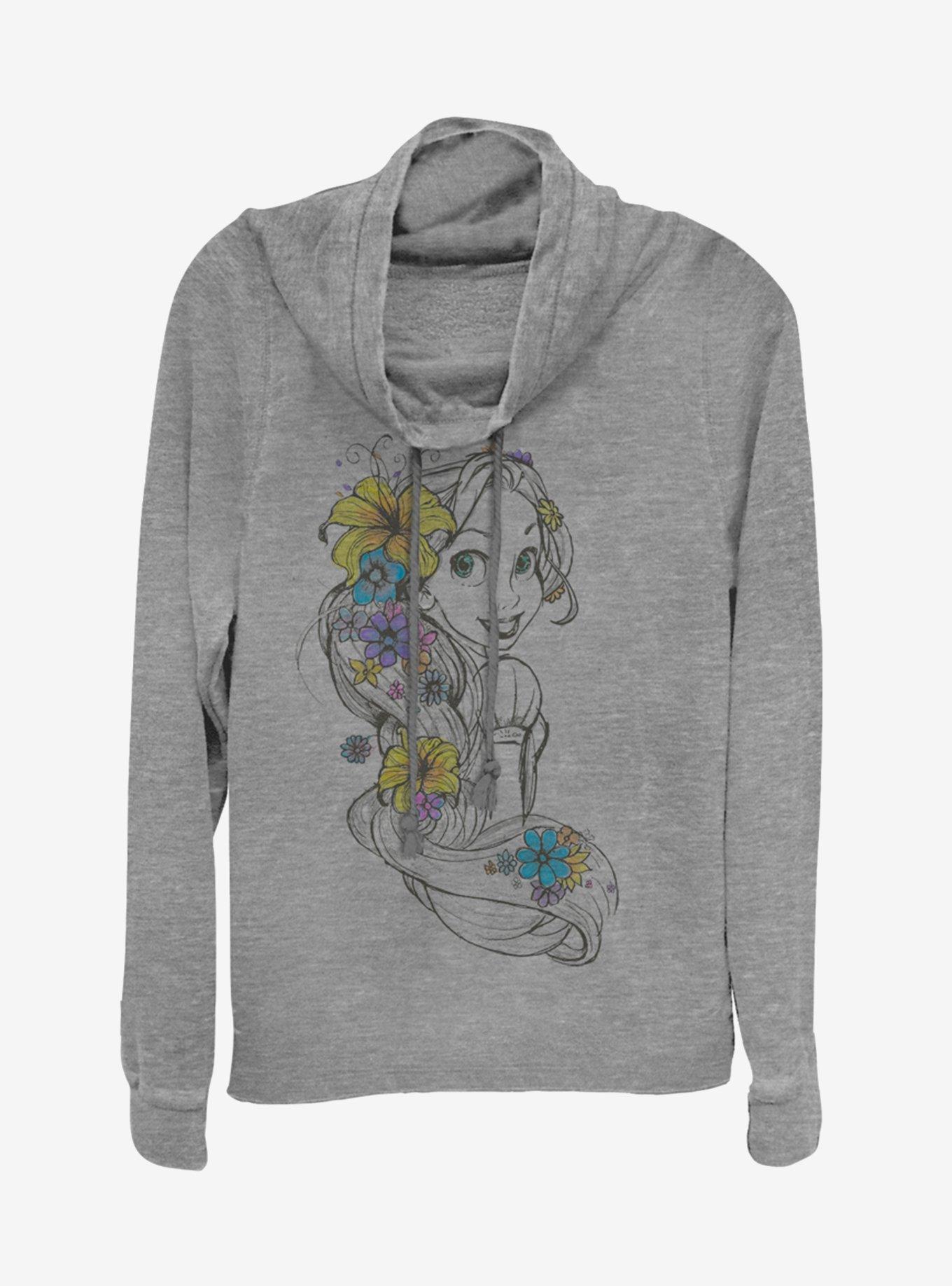 Marvel Disney Princesses Rapunzel Sketch Cowlneck Long-Sleeve Girls Top, GRAY HTR, hi-res