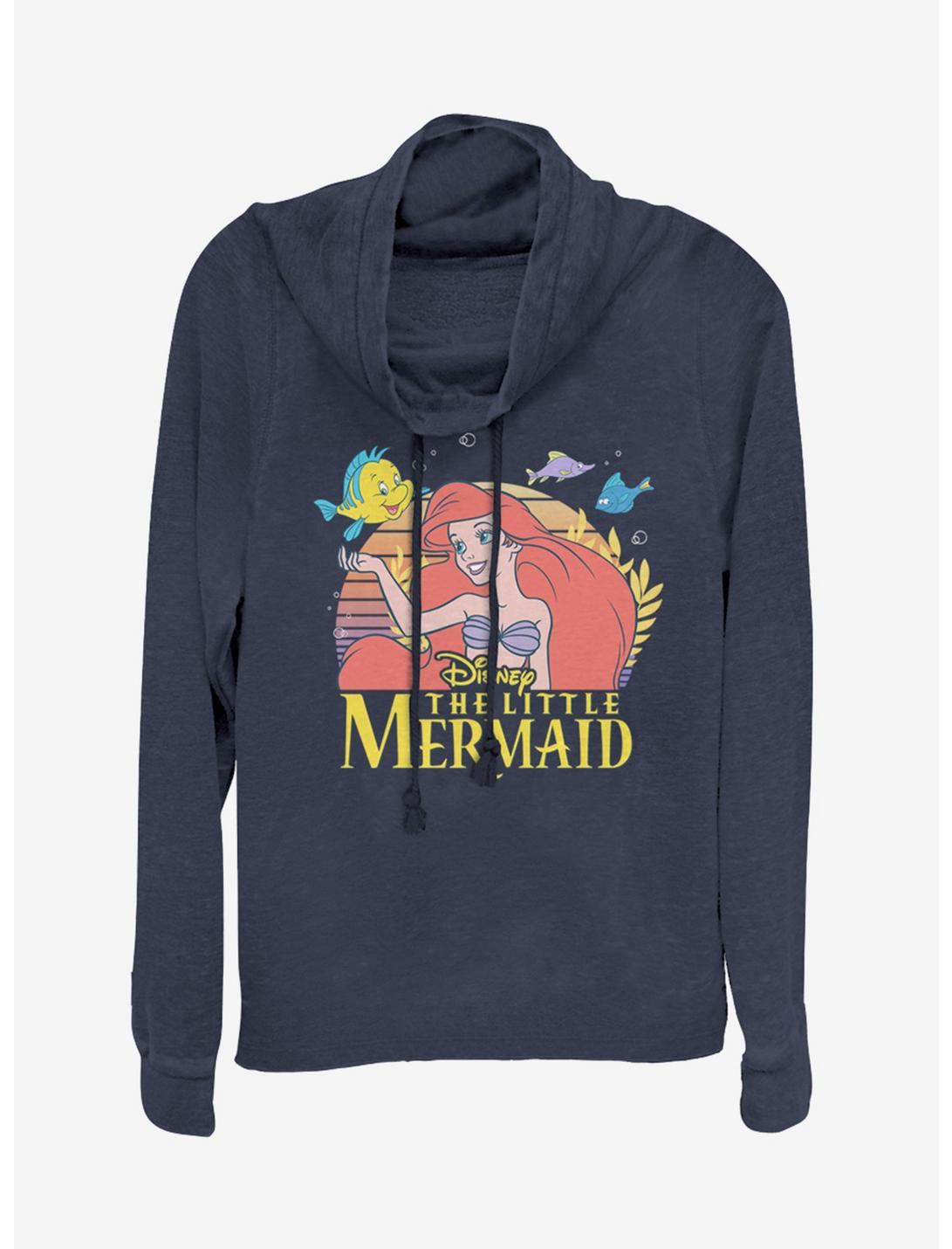 Disney The Little Mermaid Title Cowlneck Long-Sleeve Girls Top, NAVY, hi-res