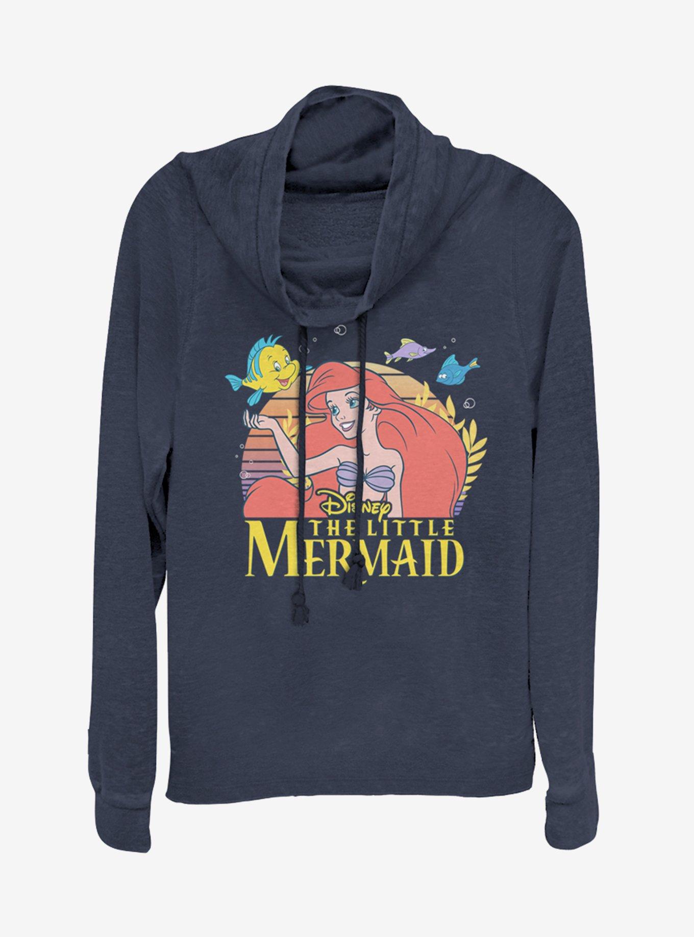 Disney The Little Mermaid Title Cowlneck Long-Sleeve Girls Top, NAVY, hi-res