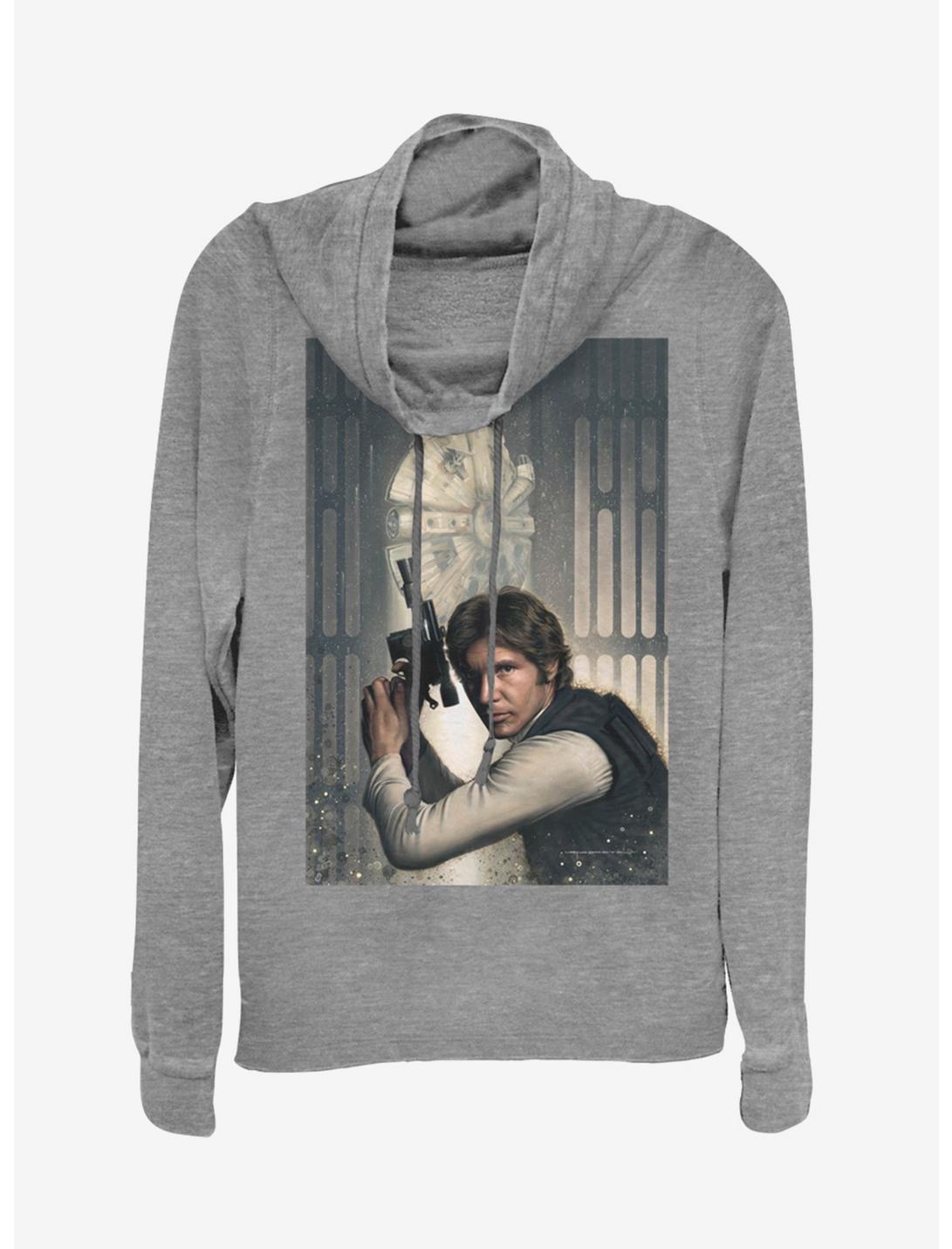 Star Wars Han Solo Painting Cowlneck Long-Sleeve Girls Top, GRAY HTR, hi-res