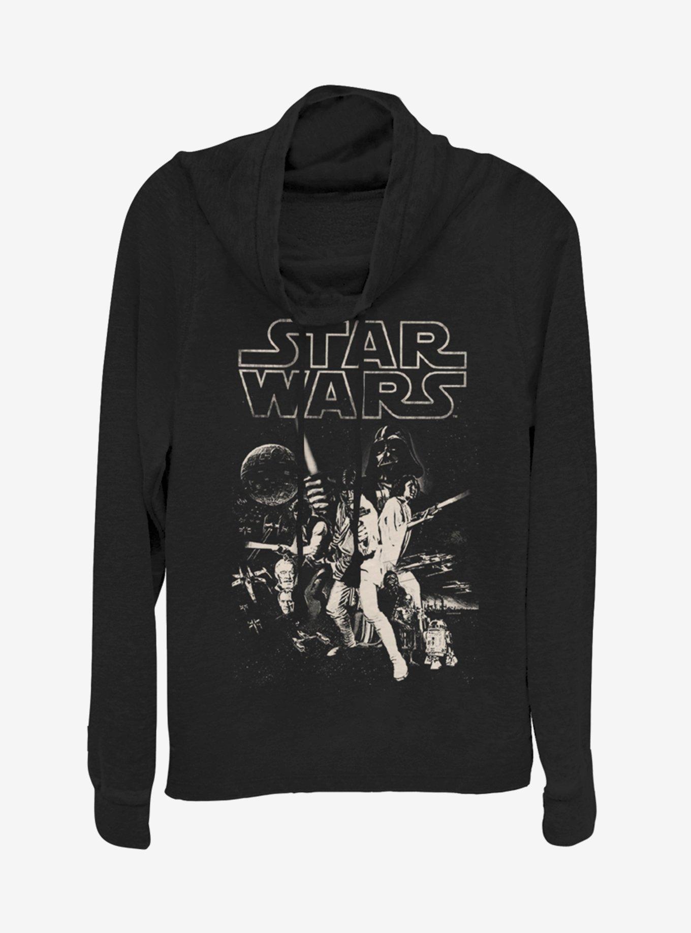 Star Wars Poster Cowlneck Long-Sleeve Girls Top, BLACK, hi-res