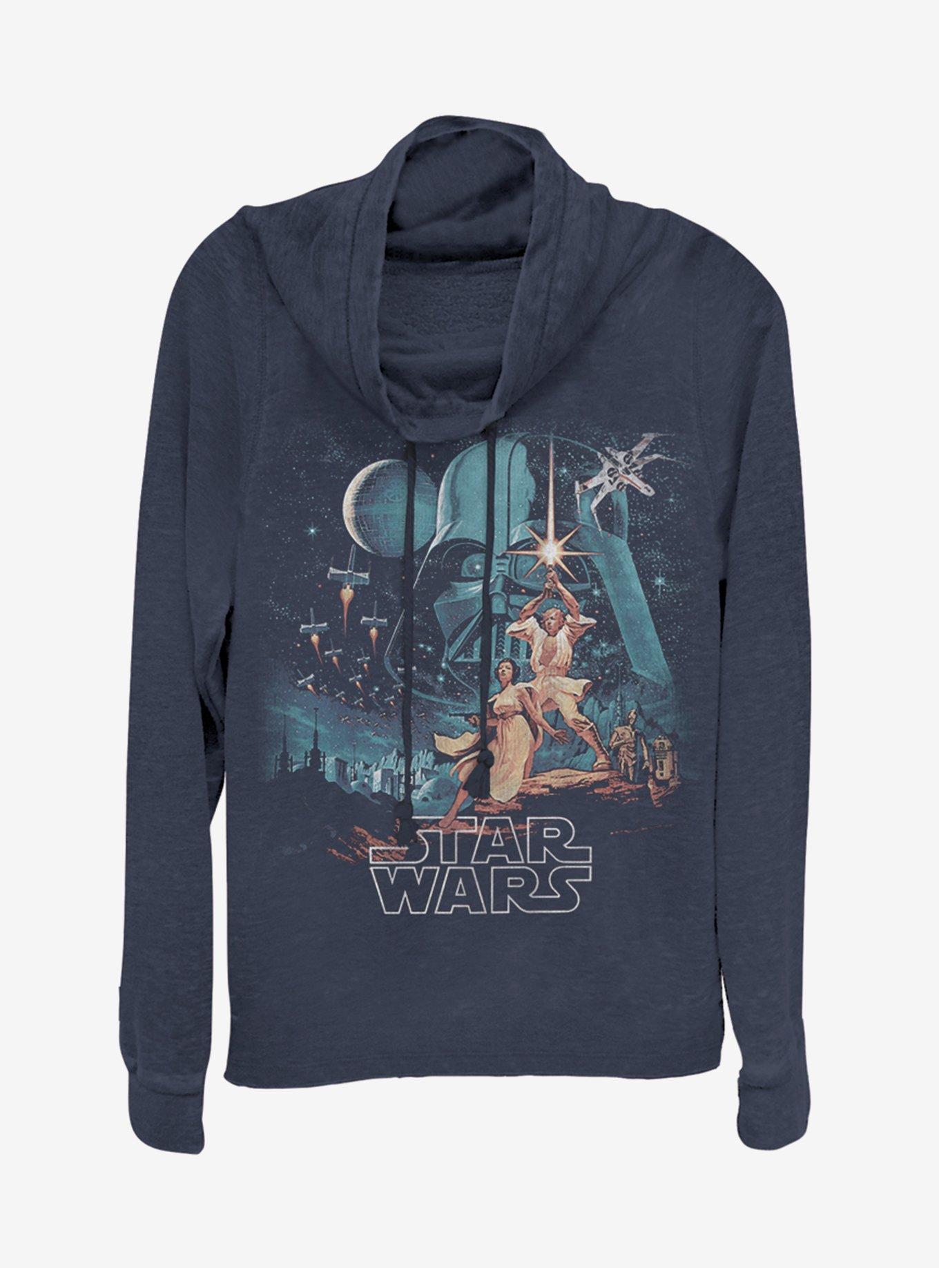 Star Wars Two Hopes Cowlneck Long-Sleeve Girls Top, NAVY, hi-res