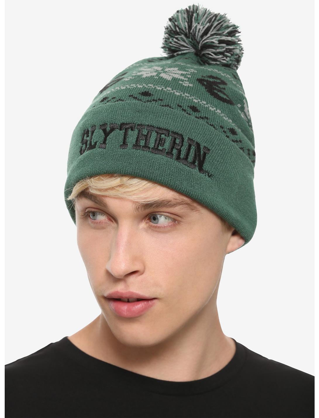 Slytherin Harry Potter Cuff Pom Beanie Hat Winter Warm Cosplay House Green 