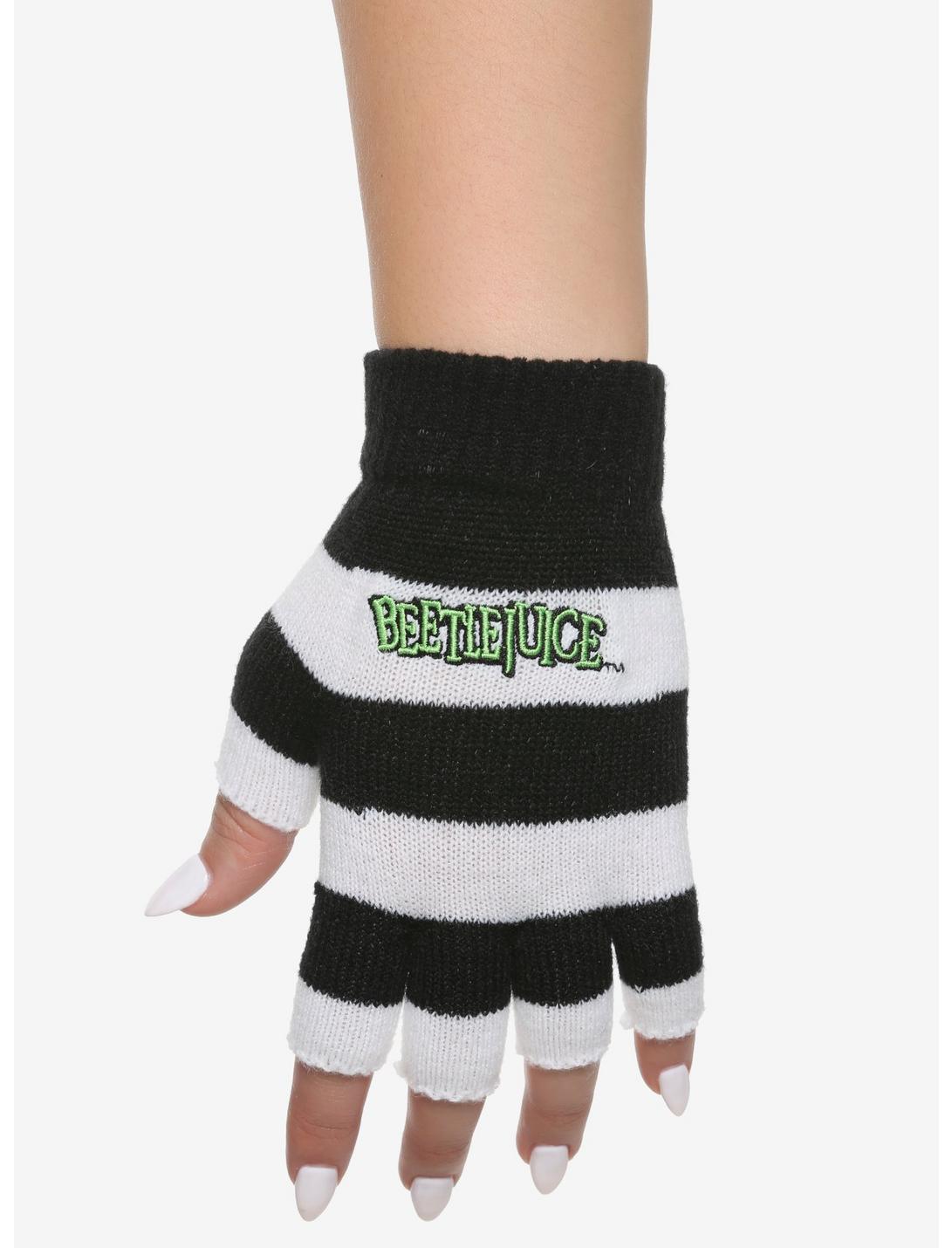 Beetlejuice Striped Fingerless Gloves, , hi-res
