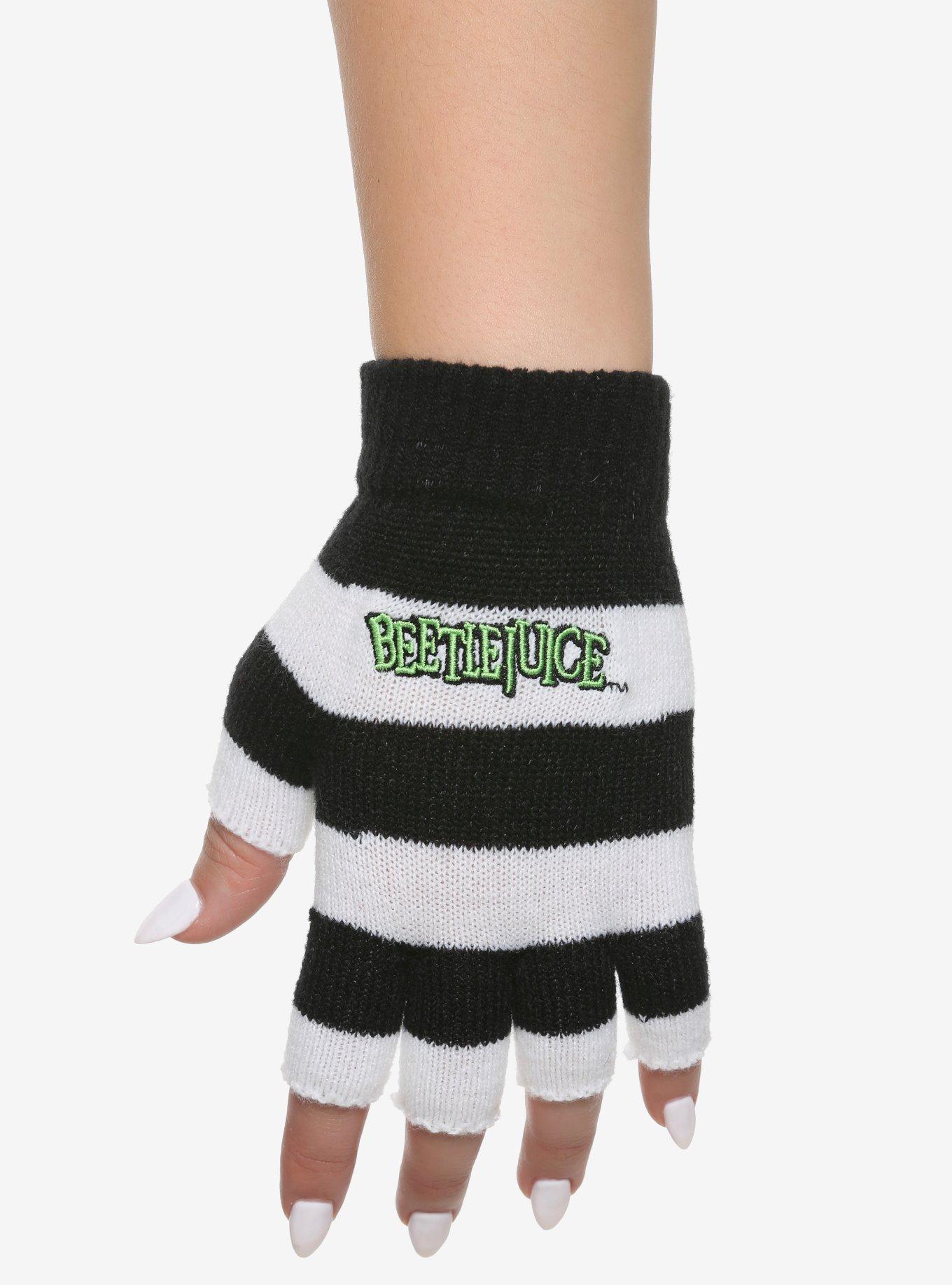Beetlejuice Striped Fingerless Gloves, , hi-res