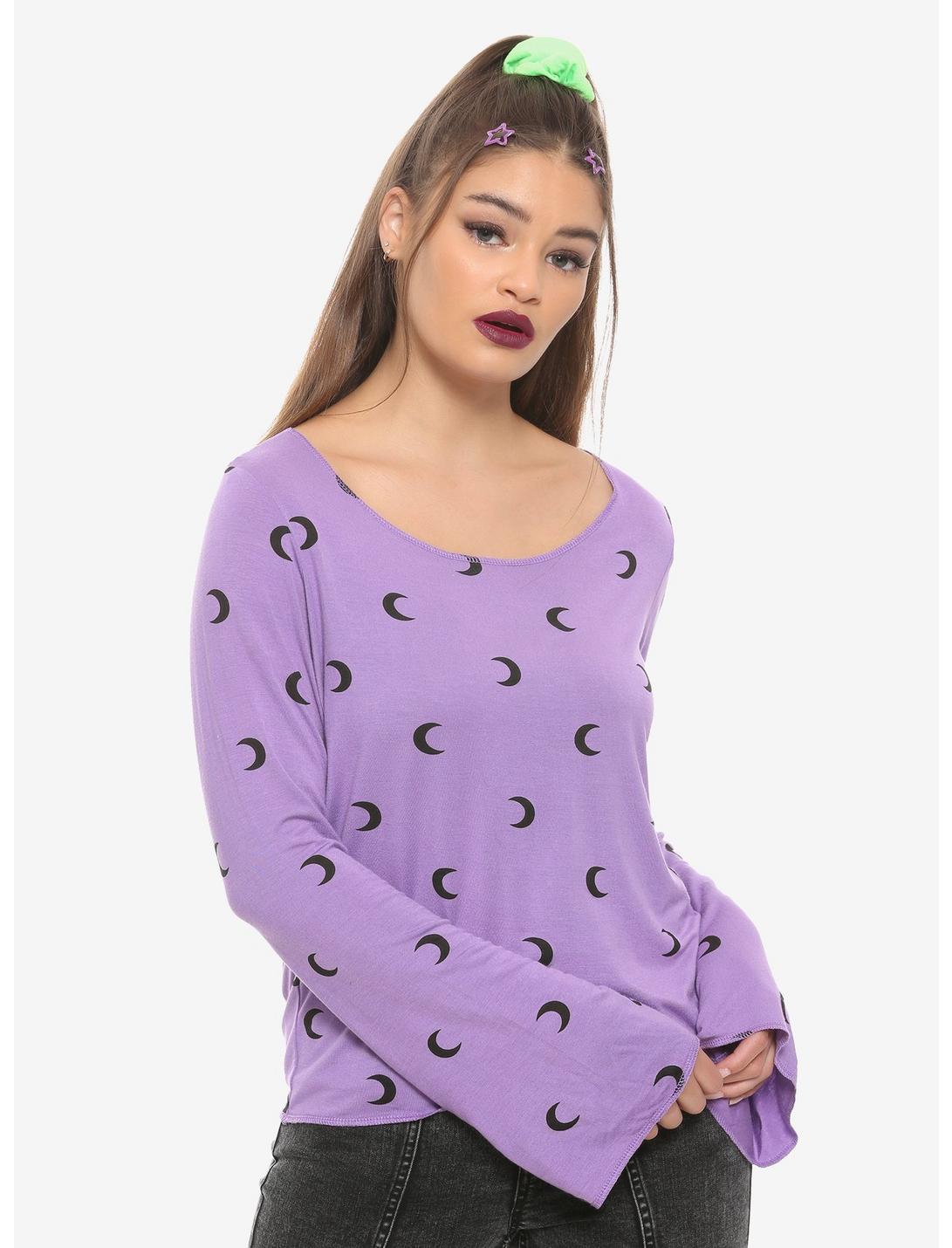 Purple Moon Bell Sleeve T-Shirt, BLACK, hi-res