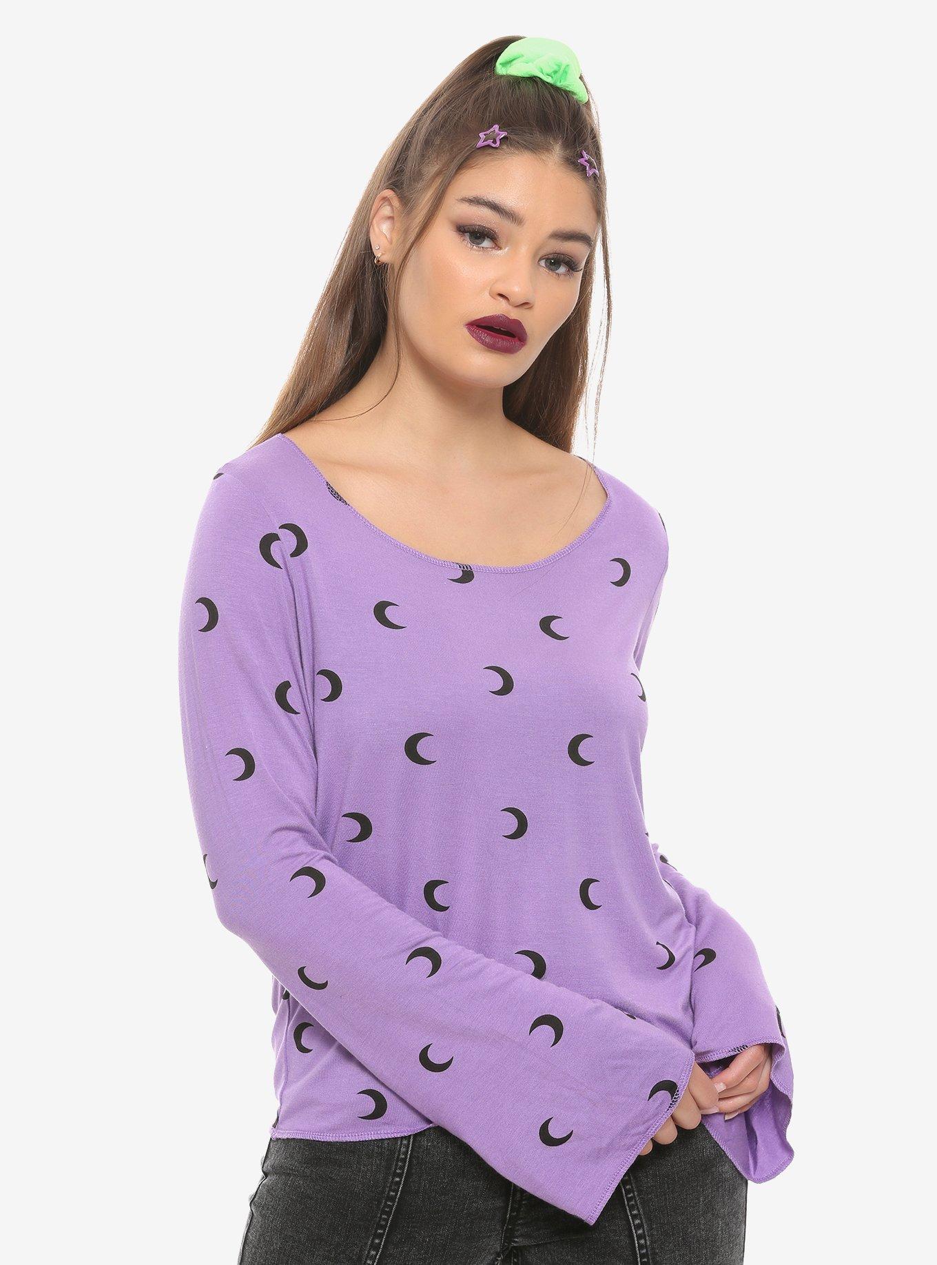 Purple Moon Bell Sleeve T-Shirt, BLACK, hi-res