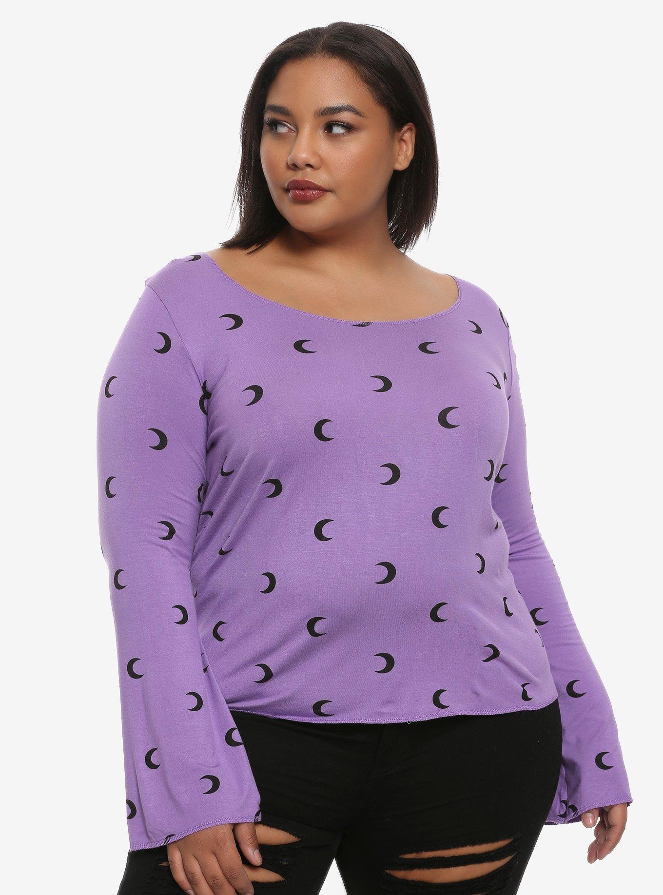 Purple Moons Bell Sleeve T-Shirt Plus Size, BLACK, hi-res