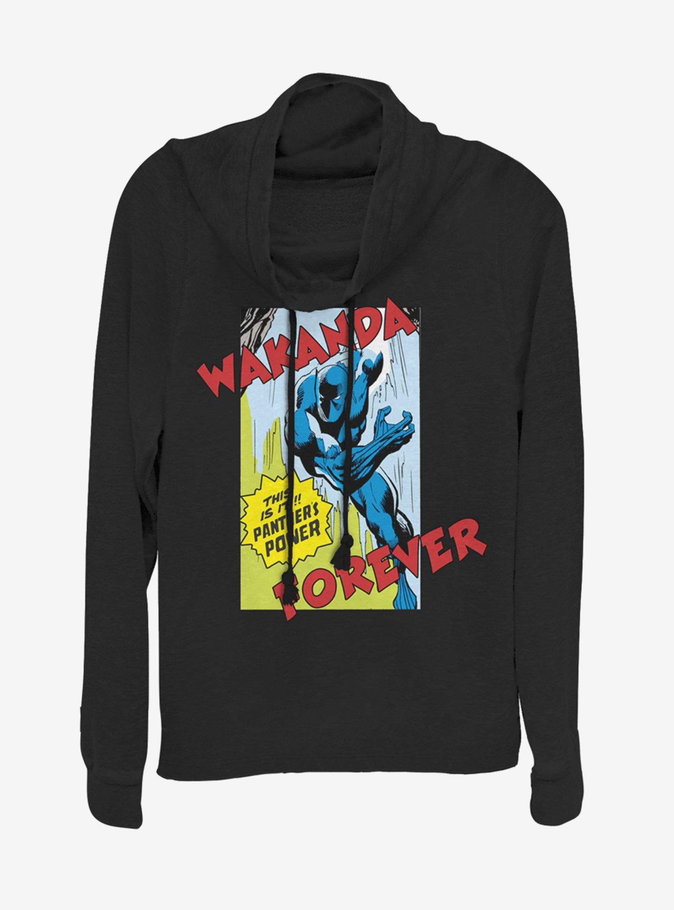 Marvel Black Panther Comic Strip Cowlneck Long-Sleeve Womens Top