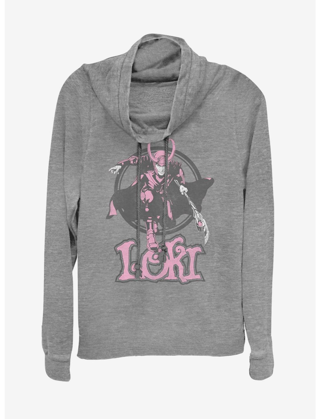 Marvel Loki Pretty In Pink Cowlneck Long-Sleeve Womens Top, GRAY HTR, hi-res