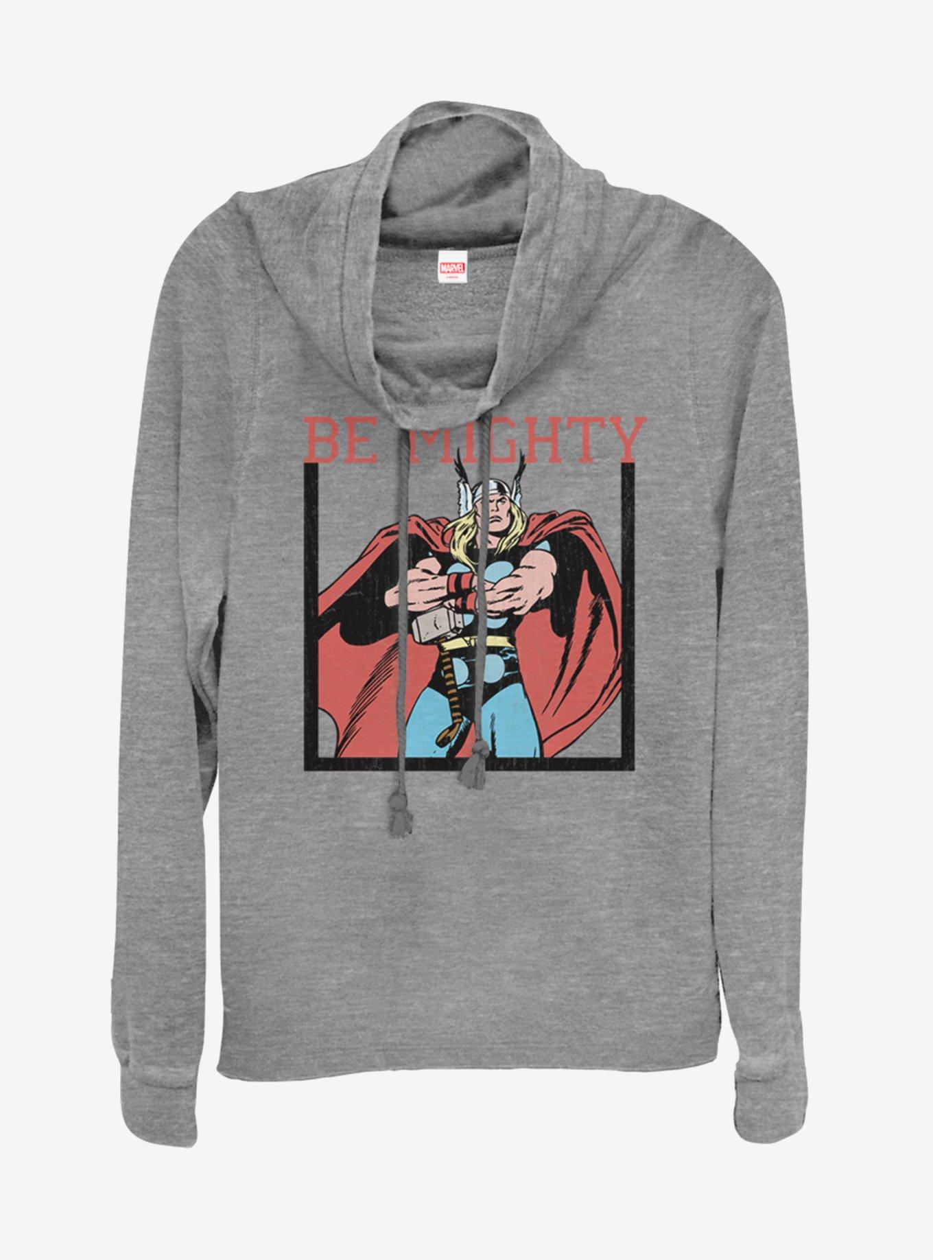Marvel Thor Be Mighty Cowlneck Long-Sleeve Womens Top, GRAY HTR, hi-res