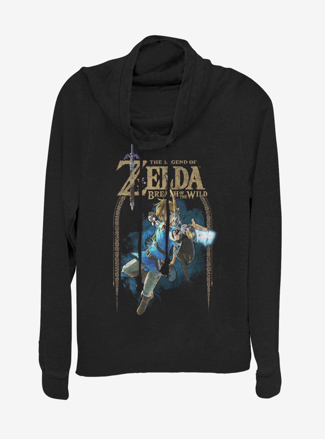 Nintendo Zelda Breath Of The Wild Cowlneck Long-Sleeve Womens Top, BLACK, hi-res