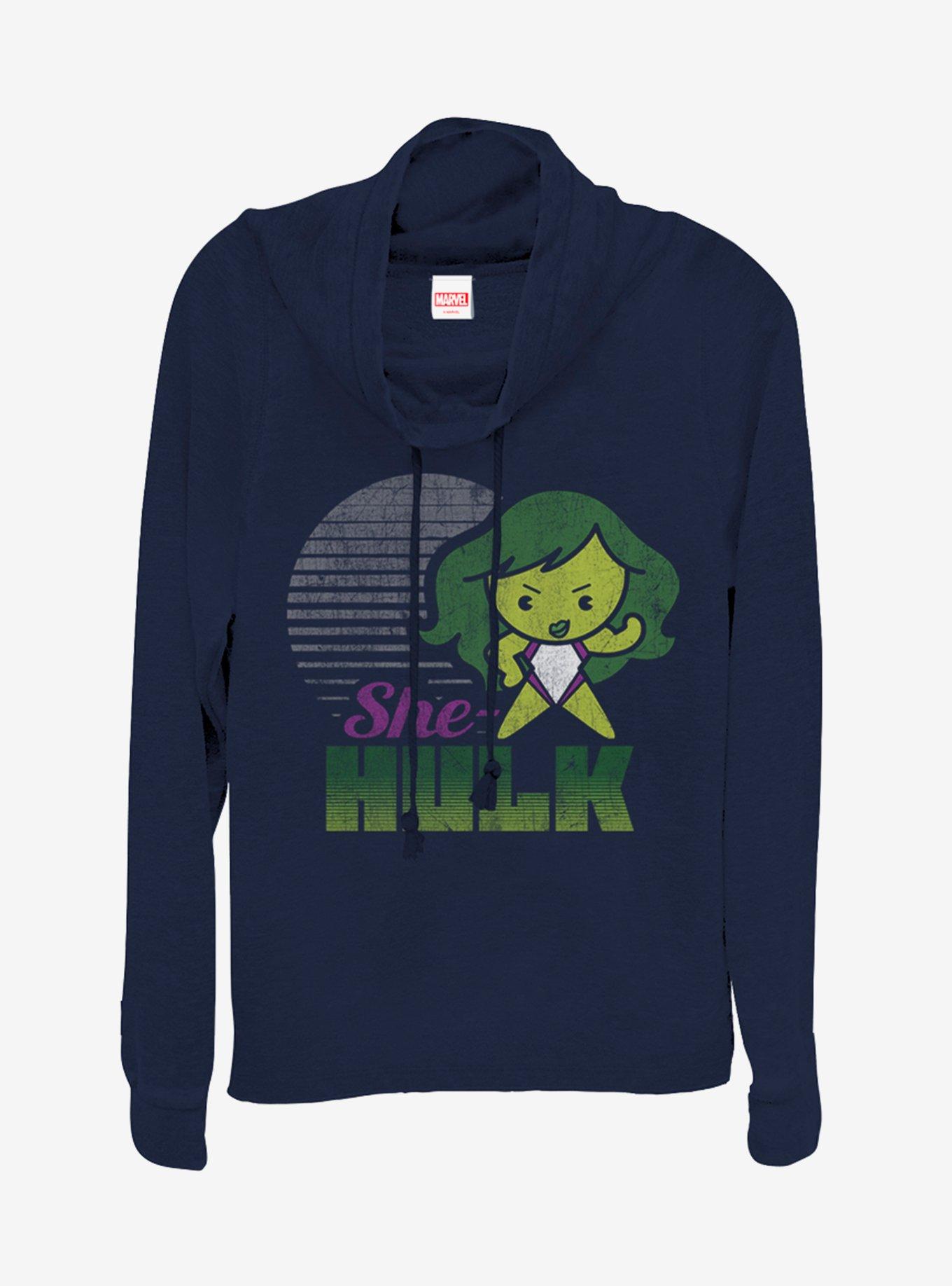 Marvel She Hulk Kawaii Cowlneck Long-Sleeve Girls Top, NAVY, hi-res