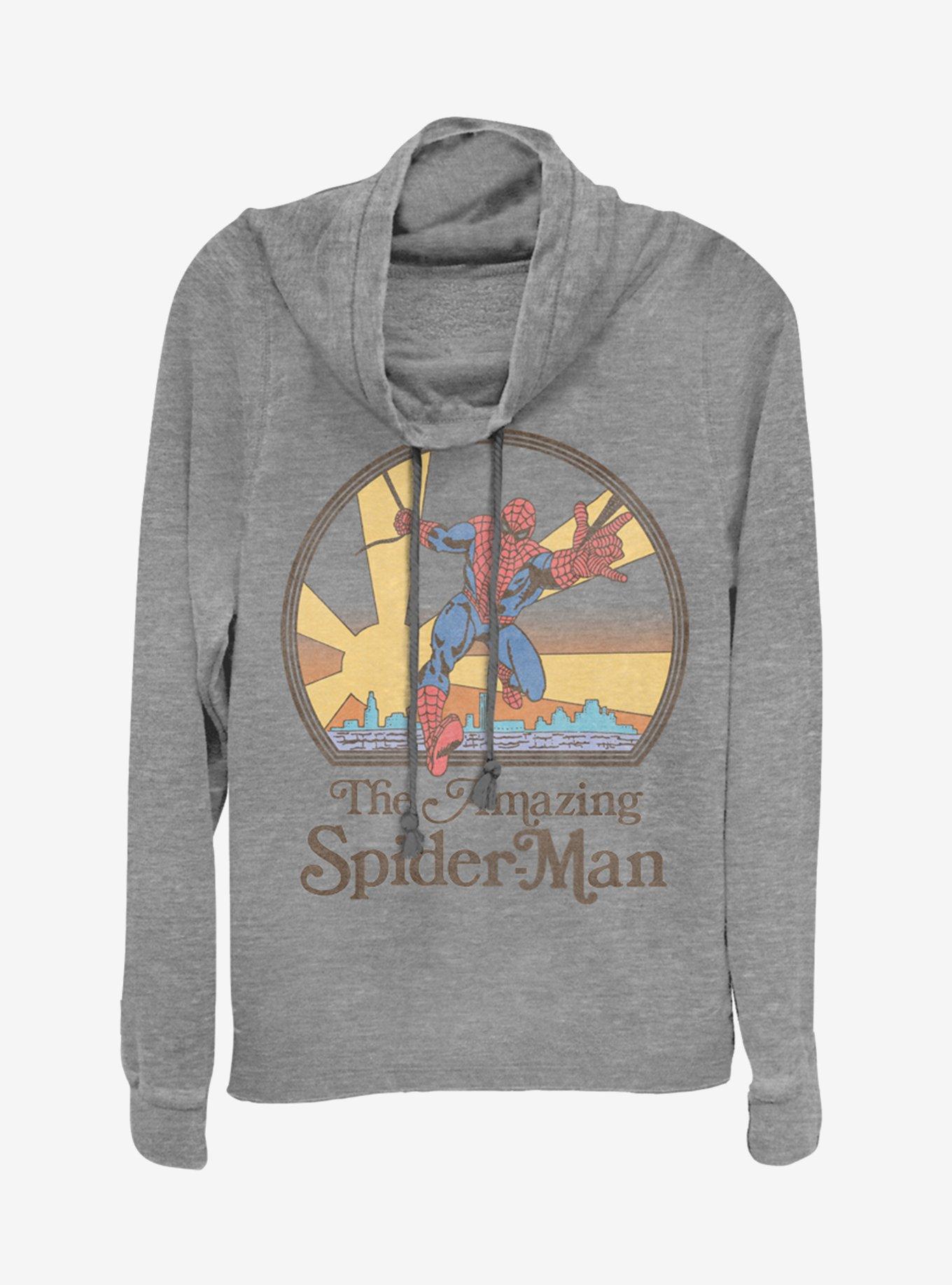 Marvel Spider-Man The Amazing Spider-Man 70's Cowlneck Long-Sleeve Girls Top, GRAY HTR, hi-res