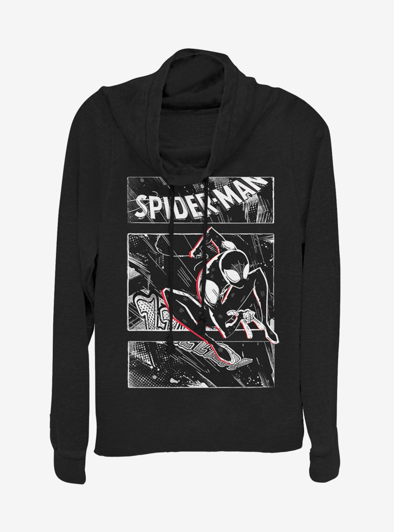 Marvel Spider-Man Street Panels Cowlneck Long-Sleeve Girls Top, BLACK, hi-res