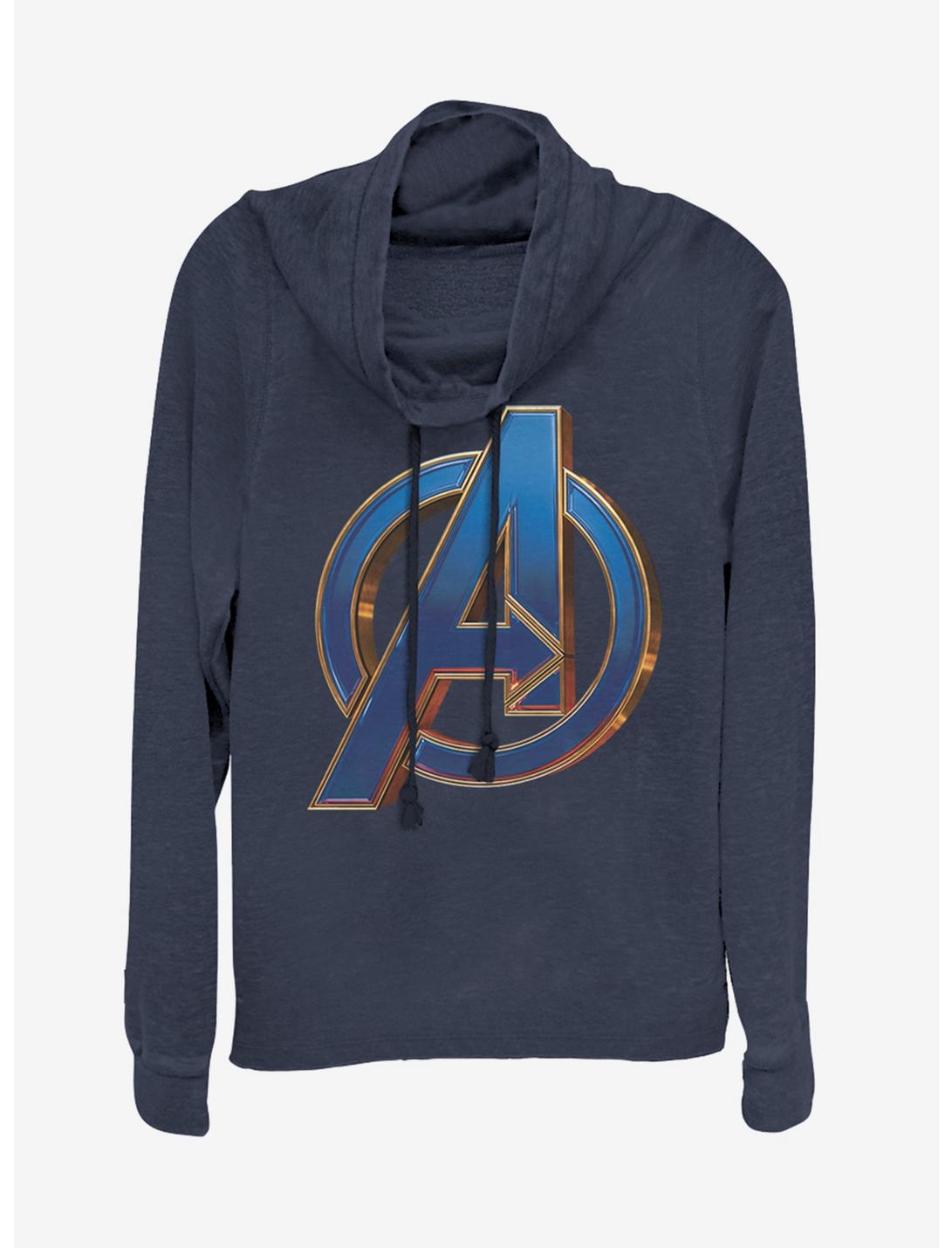 Marvel Avengers: Endgame Blue Logo Cowlneck Long-Sleeve Womens Top, NAVY, hi-res