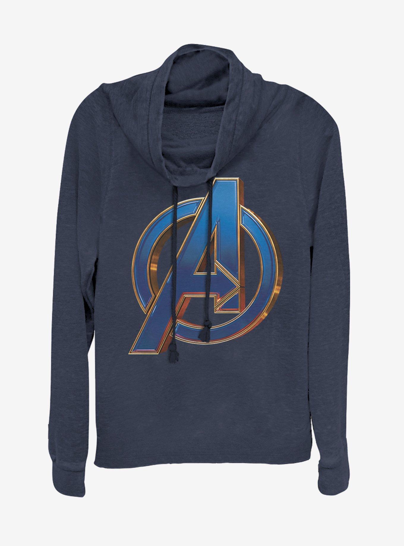 Marvel Avengers: Endgame Blue Logo Cowlneck Long-Sleeve Womens Top, NAVY, hi-res