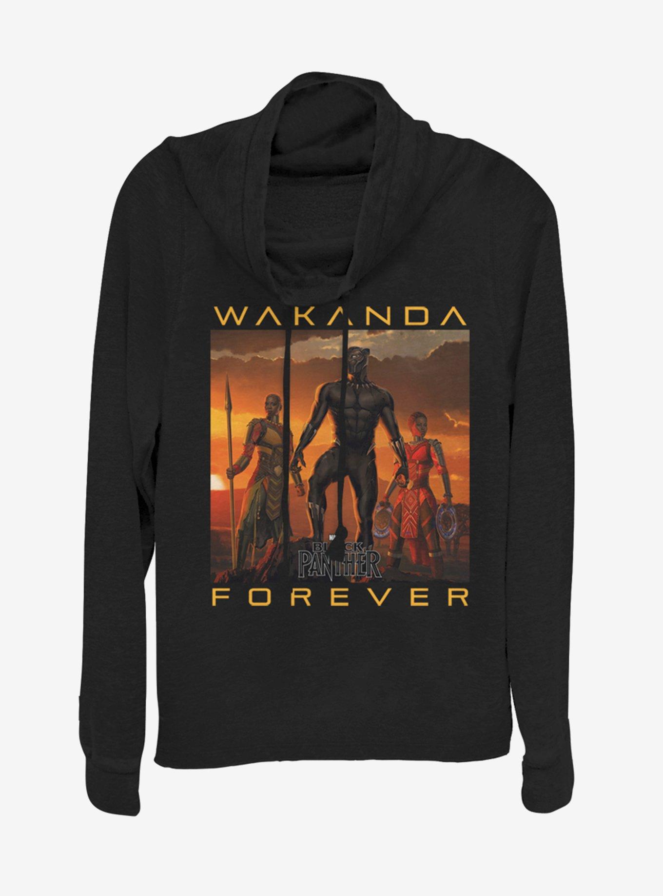 Marvel Black Panther Wakanda Forever Cowlneck Long-Sleeve Womens Top, , hi-res
