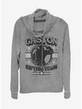 Disney Beauty And The Beast Gaston Lifting Team Cowlneck Long-Sleeve Womens Top, GRAY HTR, hi-res