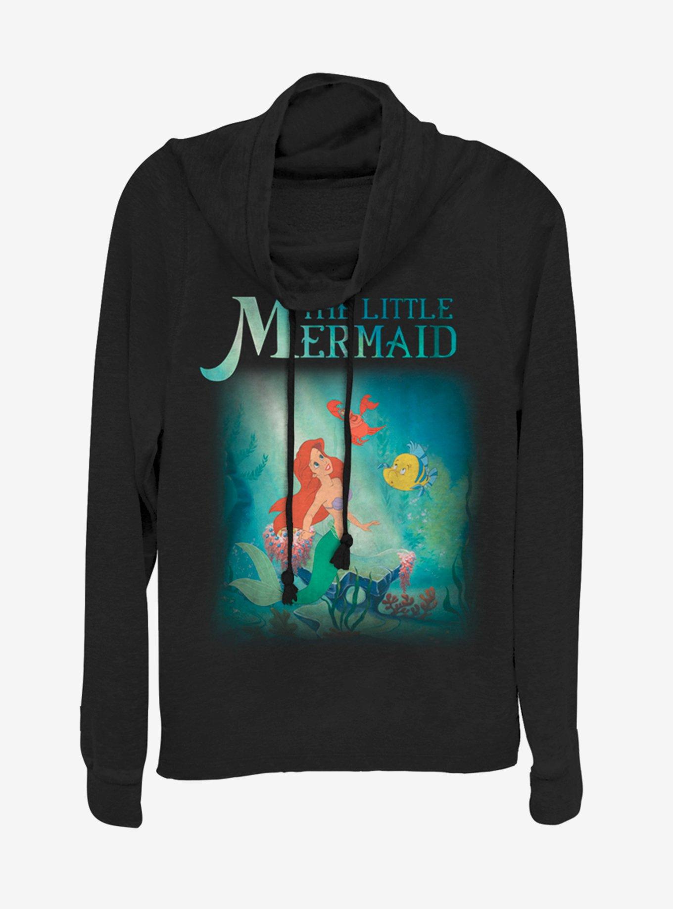 Disney Princess Little Mermaid Trio Cowlneck Long-Sleeve Womens Top, BLACK, hi-res