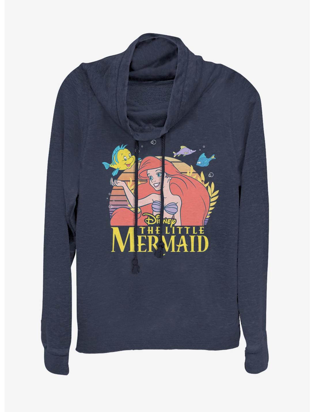 Disney Princess Little Mermaid Title Cowlneck Long-Sleeve Womens Top, NAVY, hi-res