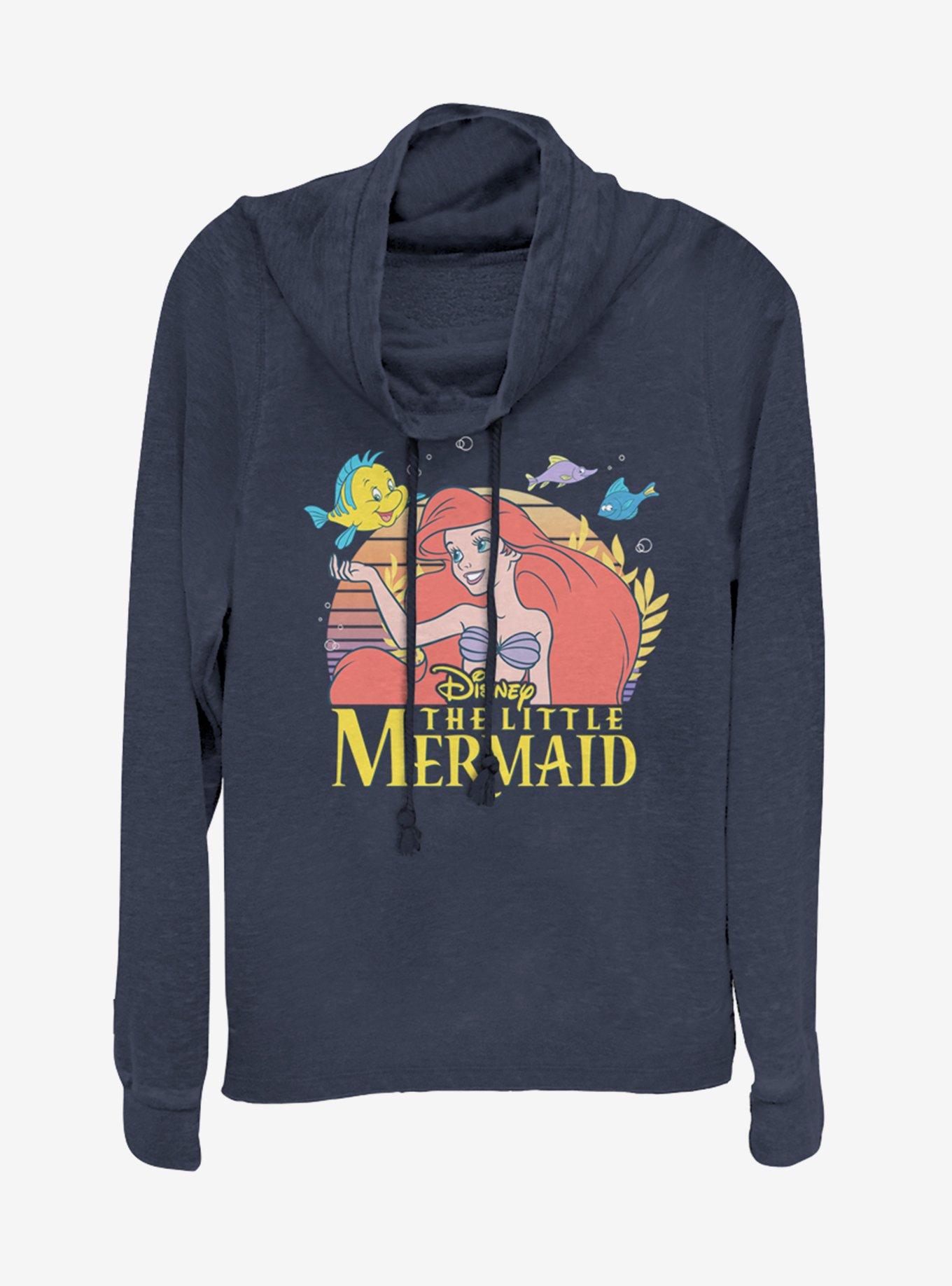 Disney Princess Little Mermaid Title Cowlneck Long-Sleeve Womens Top, NAVY, hi-res