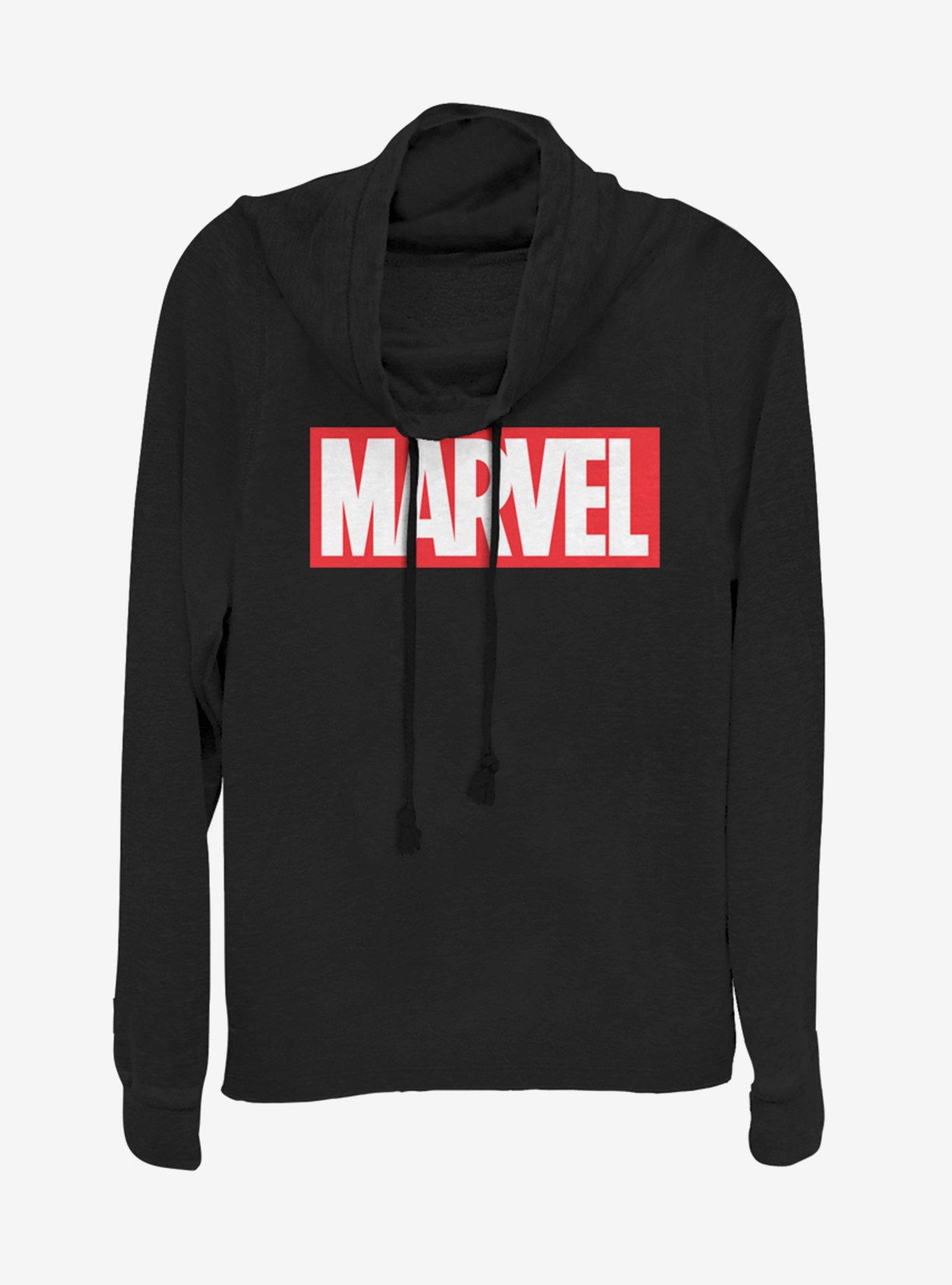 Marvel Brick Cowlneck Long-Sleeve Womens Top, BLACK, hi-res