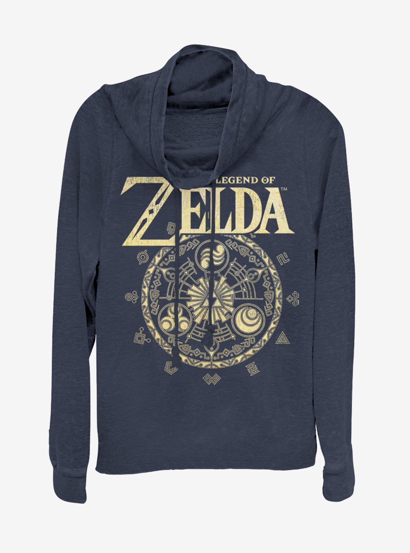 Nintendo Zelda Cir Cowlneck Long-Sleeve Womens Top, NAVY, hi-res