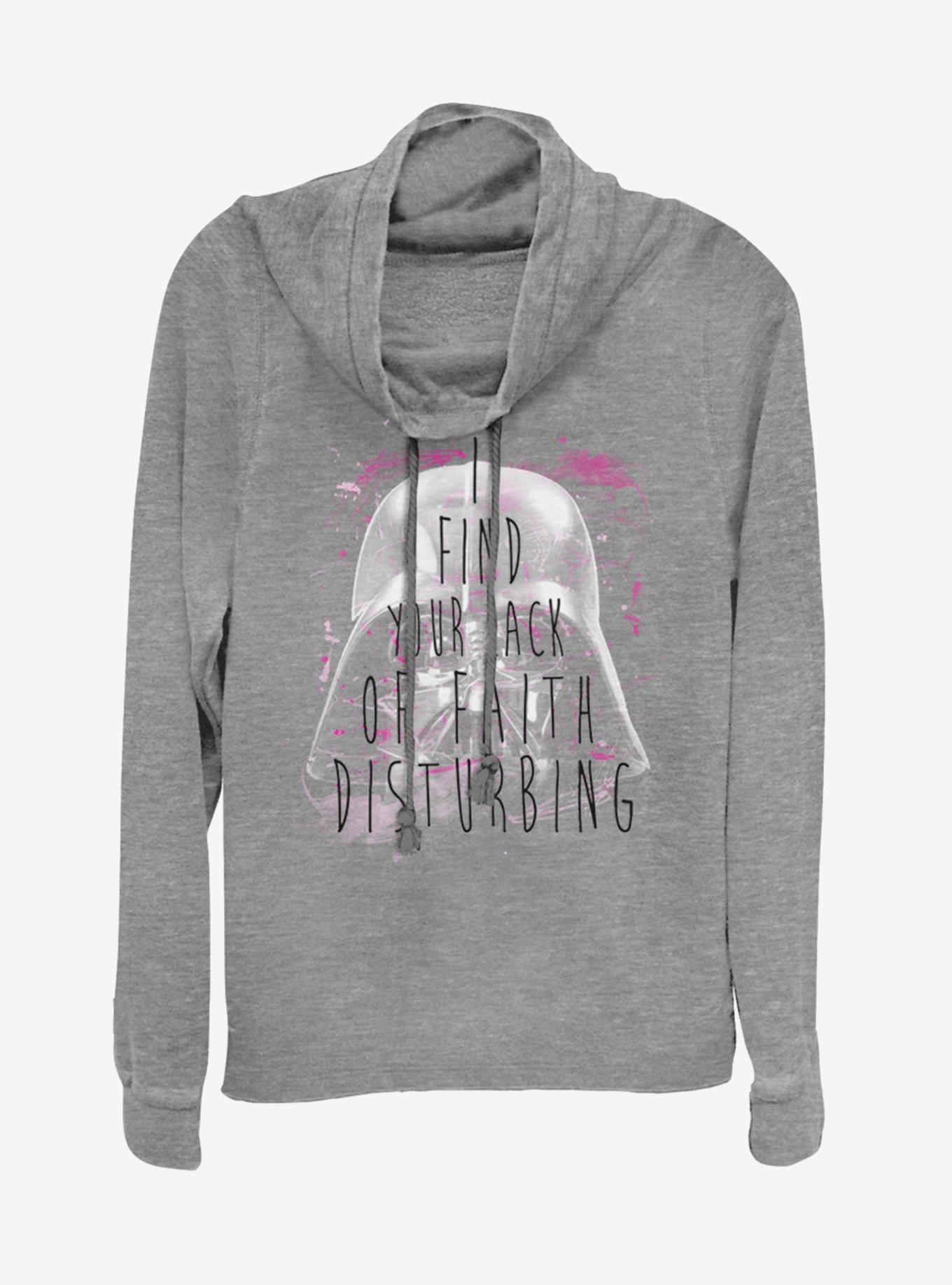 Star Wars Most Disturbing Cowlneck Long-Sleeve Womens Top, GRAY HTR, hi-res
