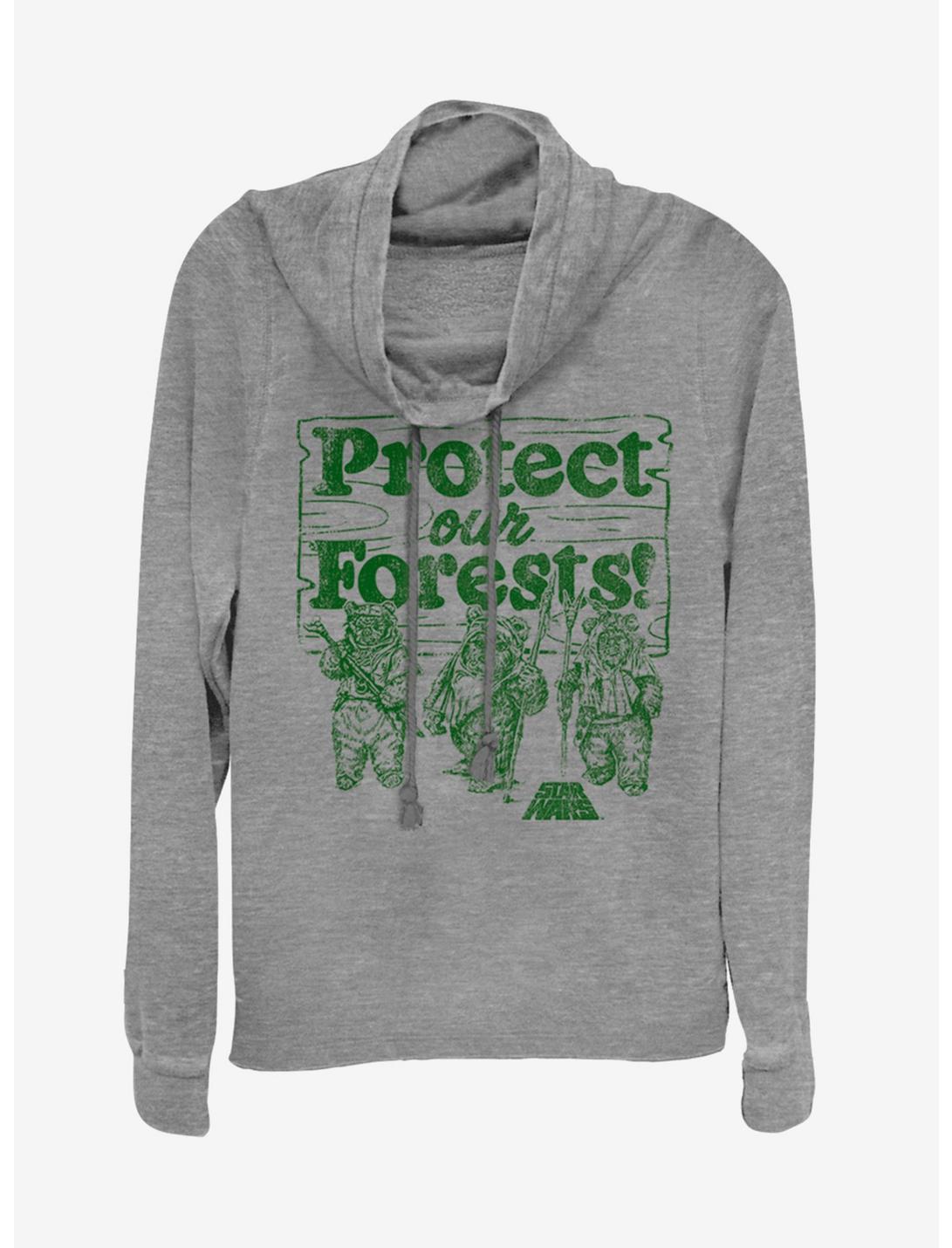Star Wars Protect our Forests Cowlneck Long-Sleeve Womens Top, GRAY HTR, hi-res