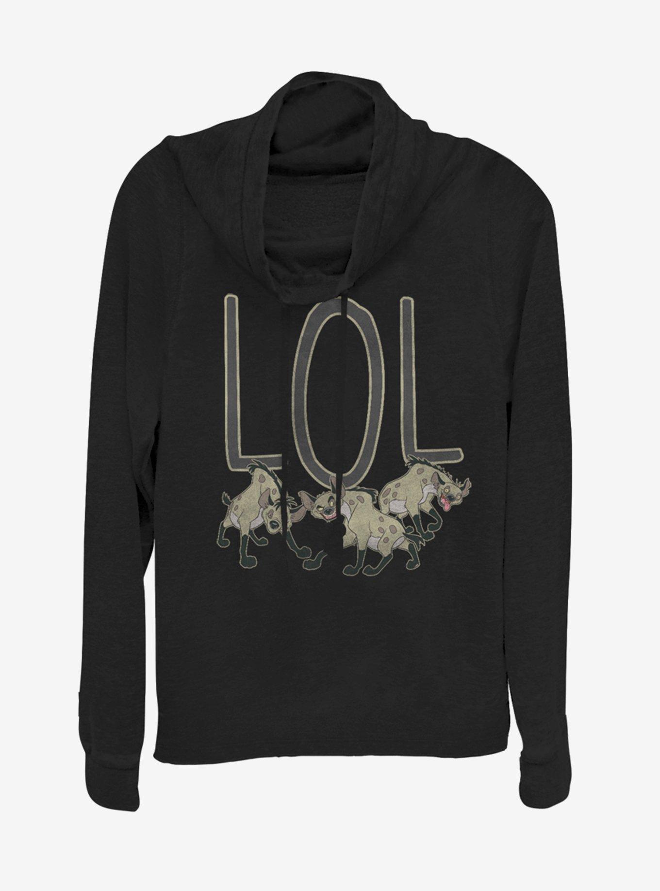 Disney The Lion King Hyenas LOL Cowlneck Long-Sleeve Womens Top, BLACK, hi-res